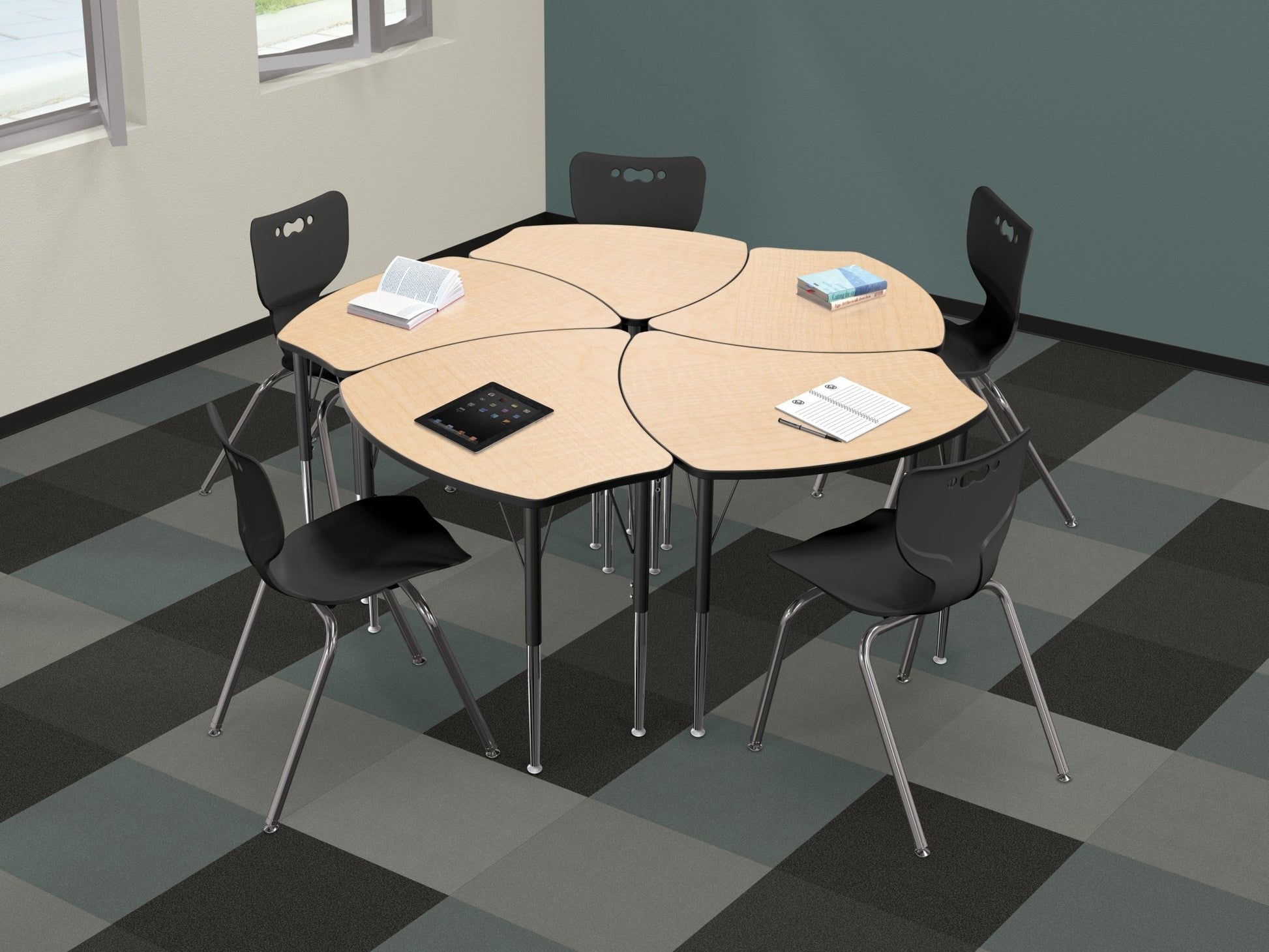 Economy Shapes Desk and 4-leg Hierarchy Chair 18" Armless Shell (Pack of 5) - SchoolOutlet