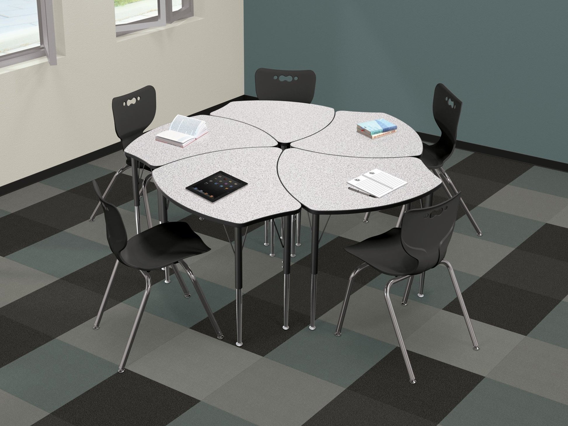 Economy Shapes Desk and 4-leg Hierarchy Chair 18" Armless Shell (Pack of 5) - SchoolOutlet