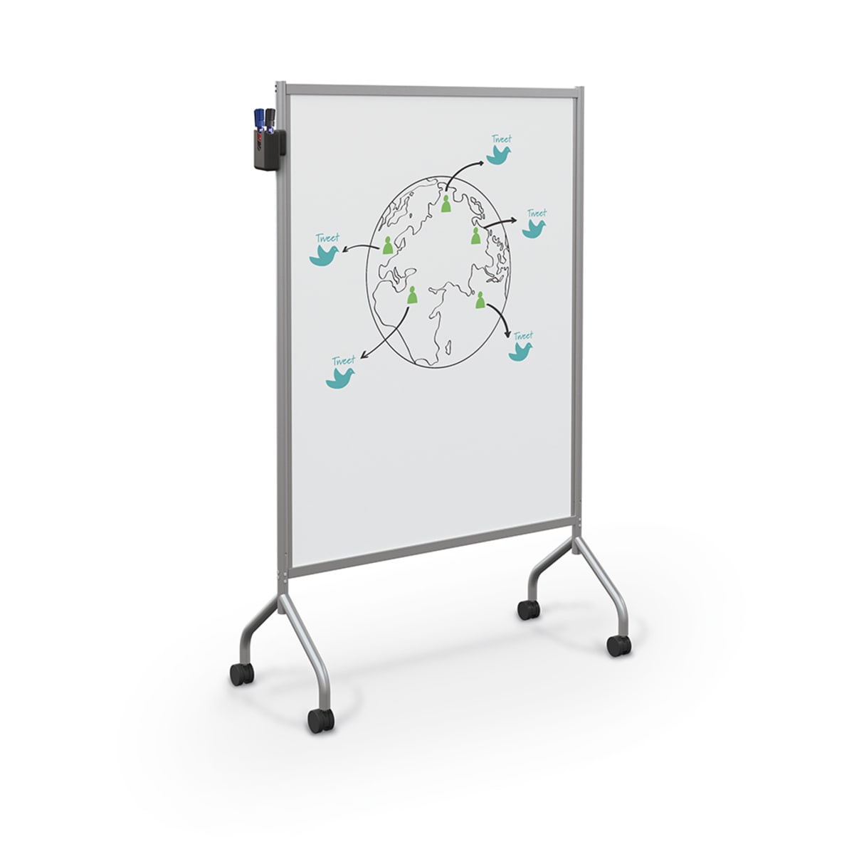 Mooreco Essential Mobile Whiteboard - 42"W X 21"D - Magnetic - Platinum (Mooreco 62542) - SchoolOutlet