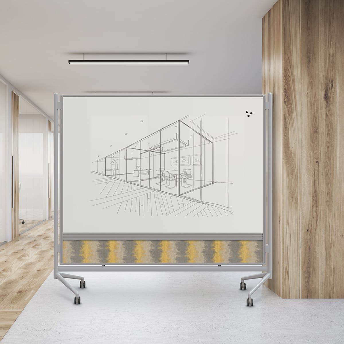 Mooreco Mobile Room Divider & Display Panel Porcelain - Natural Cork - 6'H x 8'W (Mooreco 661AH-DC) - SchoolOutlet
