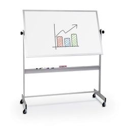 Mooreco Deluxe Mobile Reversible Board Porcelain Markerboard both sides - Aluminum Trim - 4'H x 5'W (Mooreco 668AF-DD)