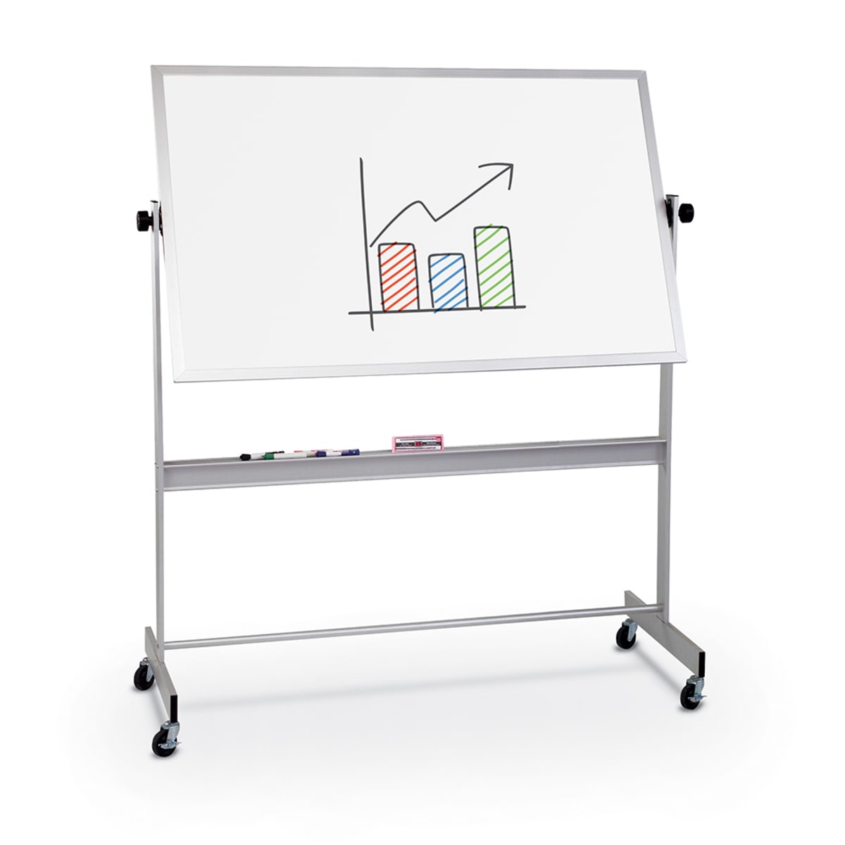 Mooreco Deluxe Mobile Reversible Board Dura-Rite Both sides - Aluminum Trim - 6'W x 4'H (Mooreco 668AG-HH) - SchoolOutlet
