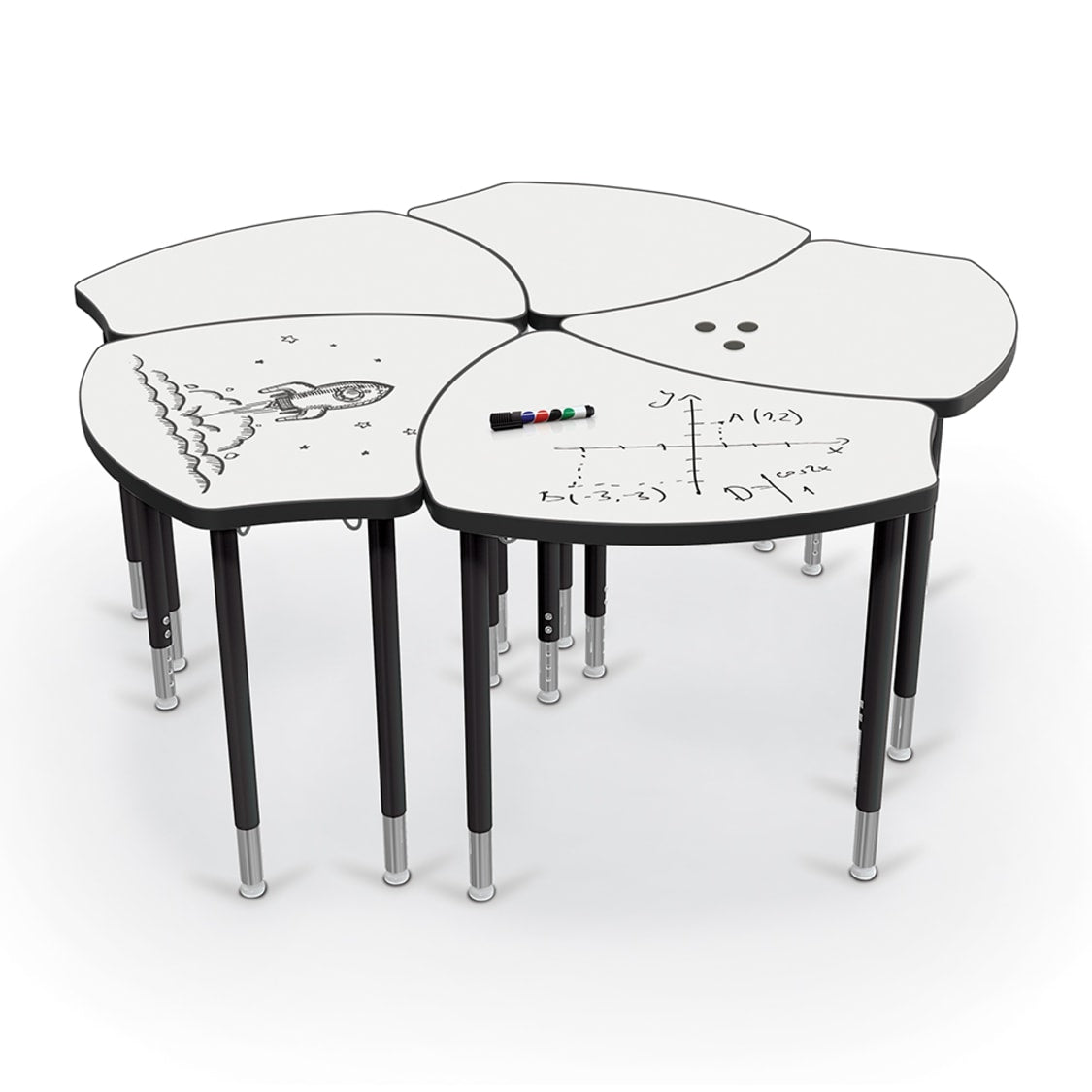 MooreCo Hierarchy Shapes Dry Erase Stand Up Desk + Porcelain Steel Whiteboard Top, Standing Platinum Leg (MOR-70523S) - SchoolOutlet