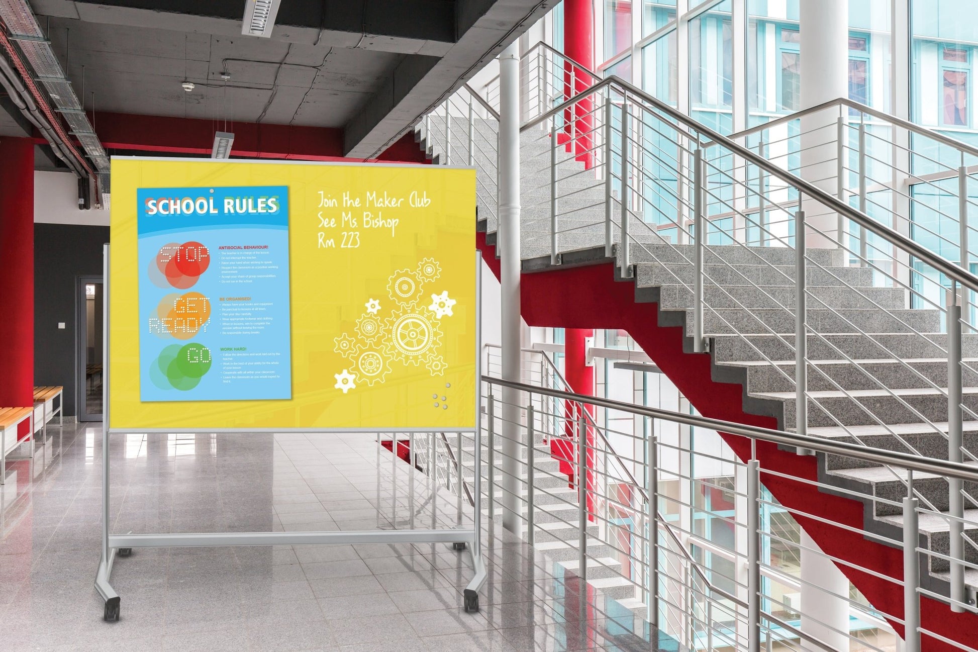 Mooreco Visionary Move Mobile Magnetic Glass board - 4'H x 6'W (Mooreco 74951) - SchoolOutlet