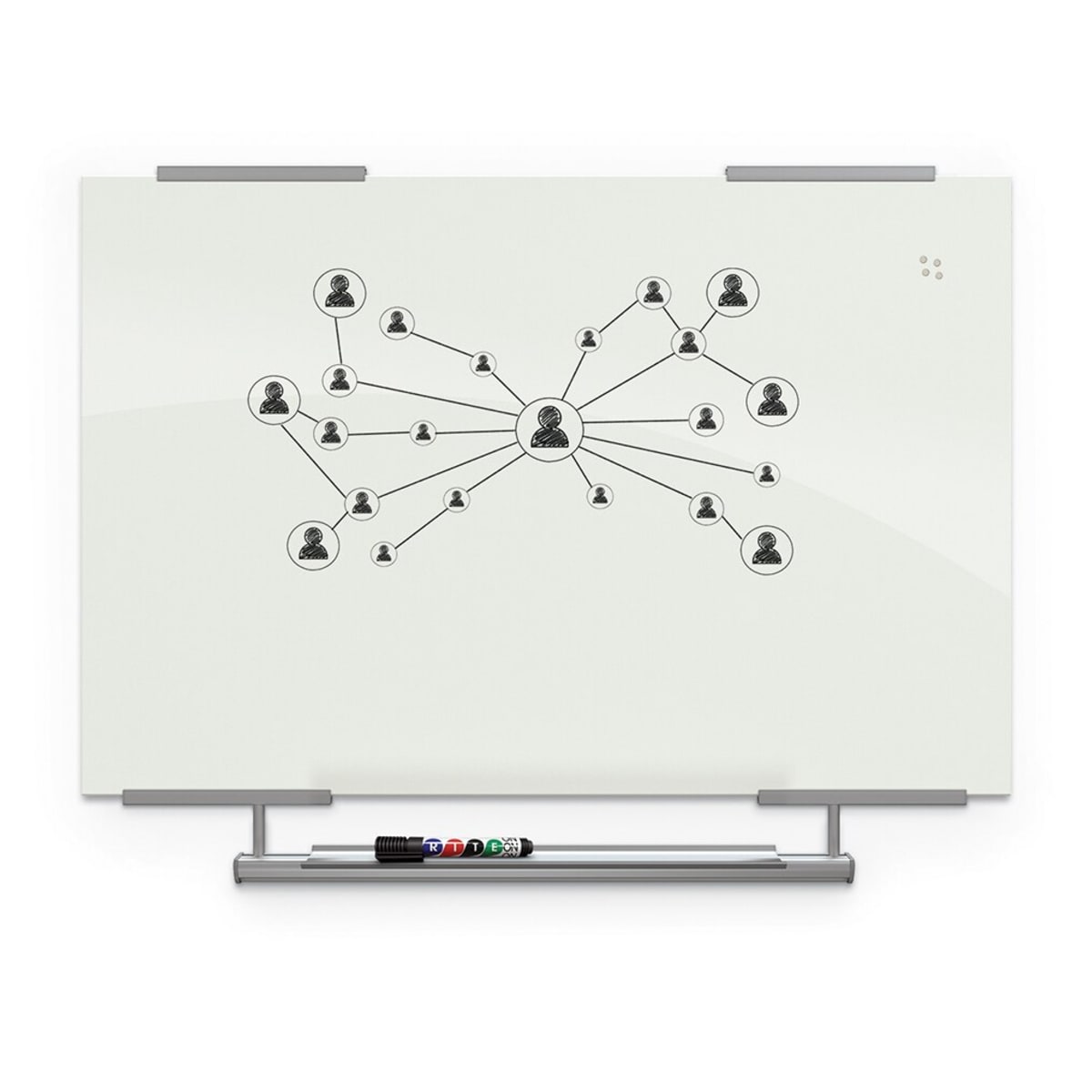 Mooreco 8'W X 4'H - Visionary Magnetic Glass Dry Erase Whiteboard with Exo Tray System - Glossy White (Mooreco 83846-2X576) - SchoolOutlet