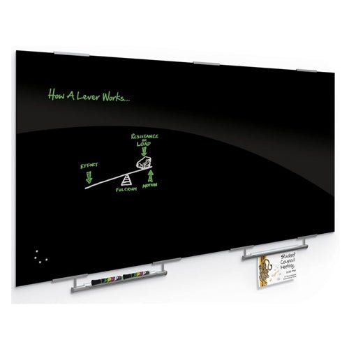 Mooreco 8'W X 4'H - Visionary Magnetic Glass Dry Erase Whiteboard with Exo Tray System - Black (Mooreco 84065-2X576) - SchoolOutlet