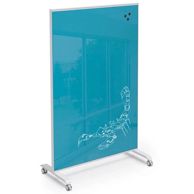 Mooreco Essentials Hierarchy Grow & Roll Mobile Magnetic Dry Erase Glass Board 4'H x 3'W - SchoolOutlet