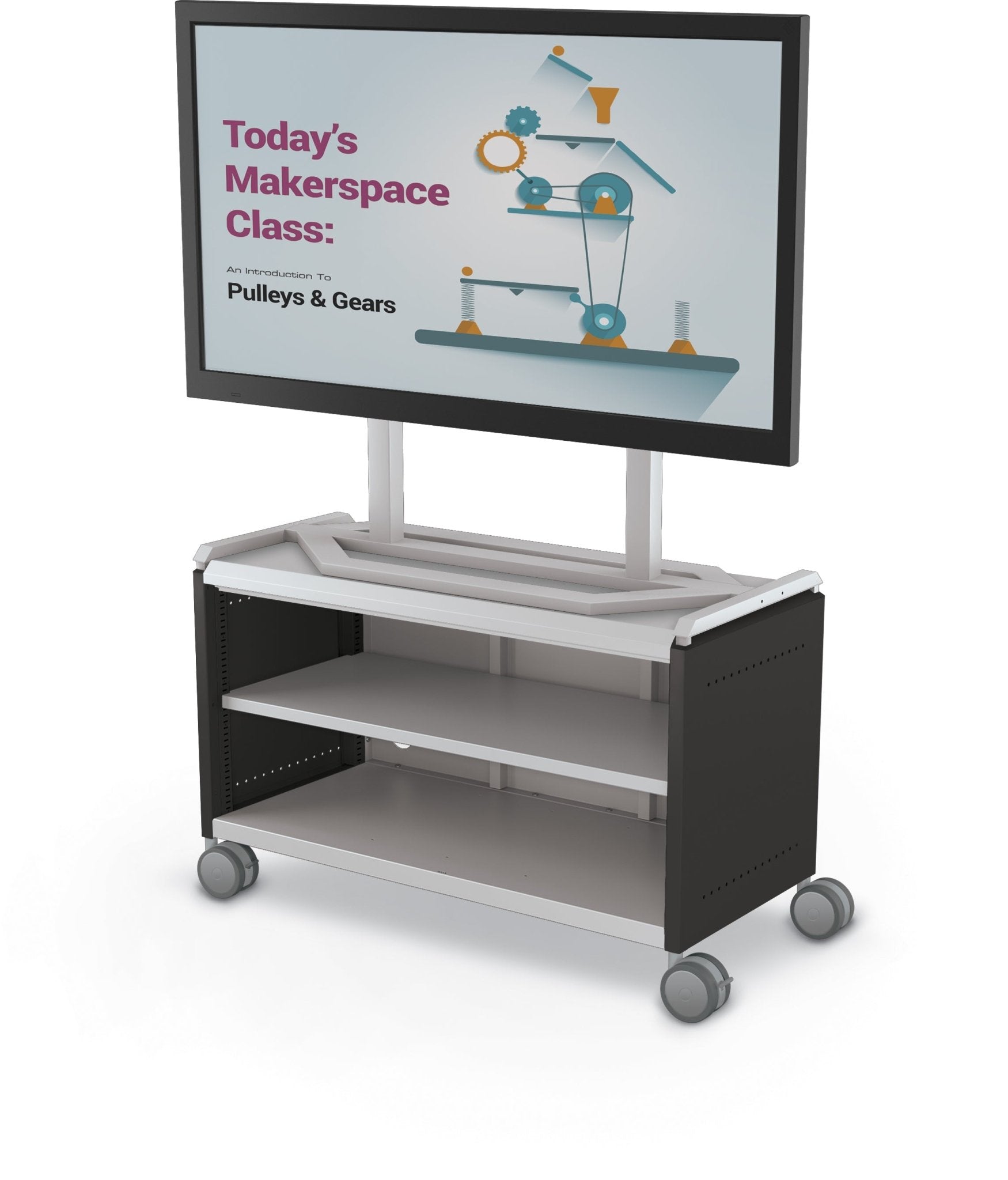 Mooreco Compass Cabinet Maxi H1 Standard Back and Side Panels, No Doors with Shelves, Casters and TV Mount (MOR-A3A1X1D1A0) - SchoolOutlet