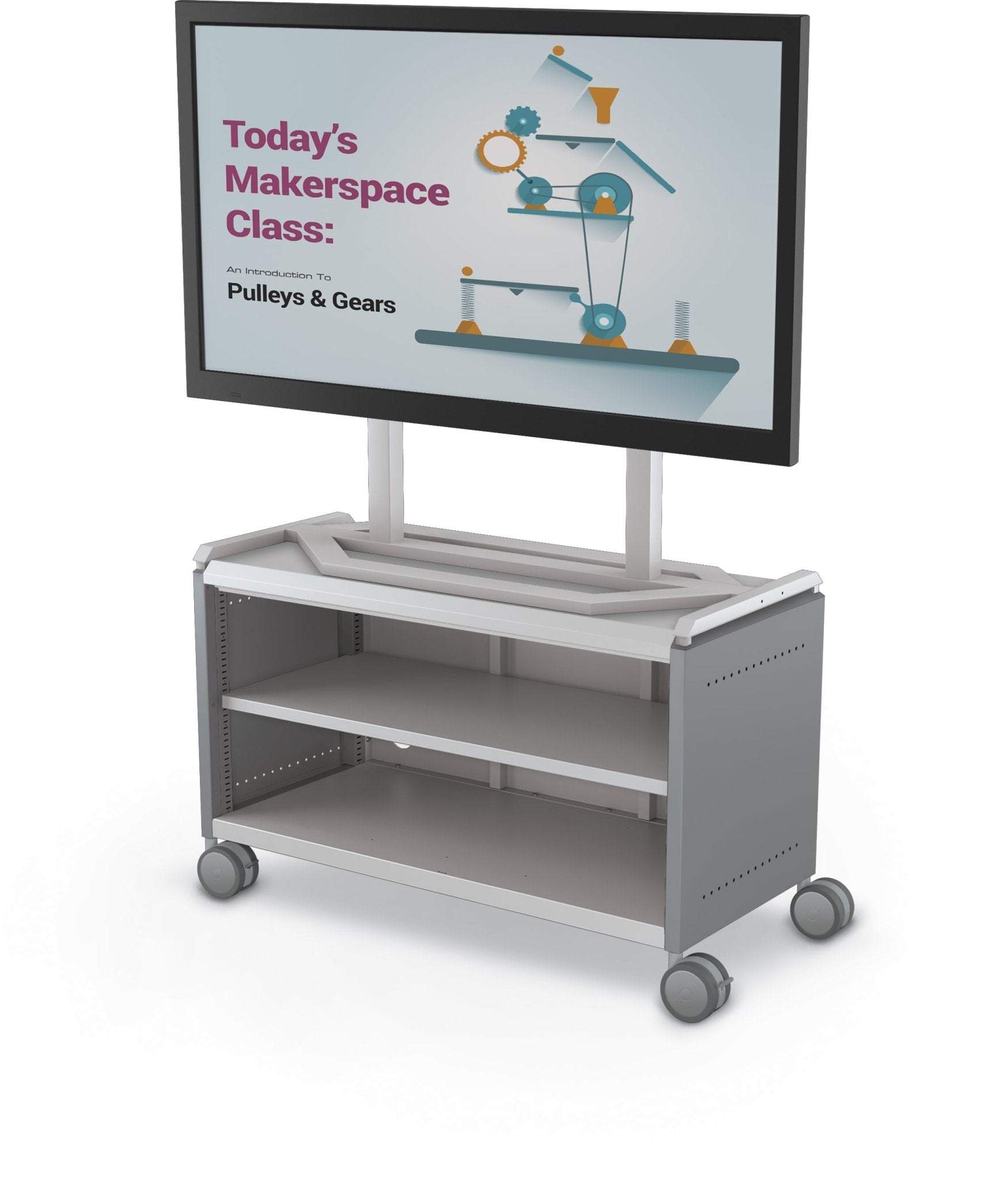 Mooreco Compass Cabinet Maxi H1 Standard Back and Side Panels, No Doors with Shelves, Casters and TV Mount (MOR-A3A1X1D1A0) - SchoolOutlet