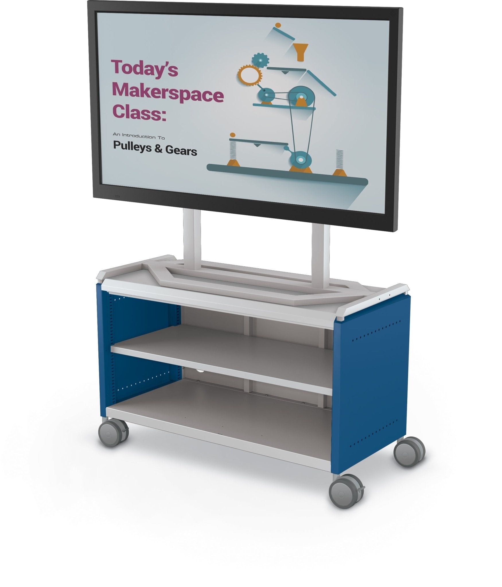 Mooreco Compass Cabinet Maxi H1 Standard Back and Side Panels, No Doors with Shelves, Casters and TV Mount (MOR-A3A1X1D1A0) - SchoolOutlet