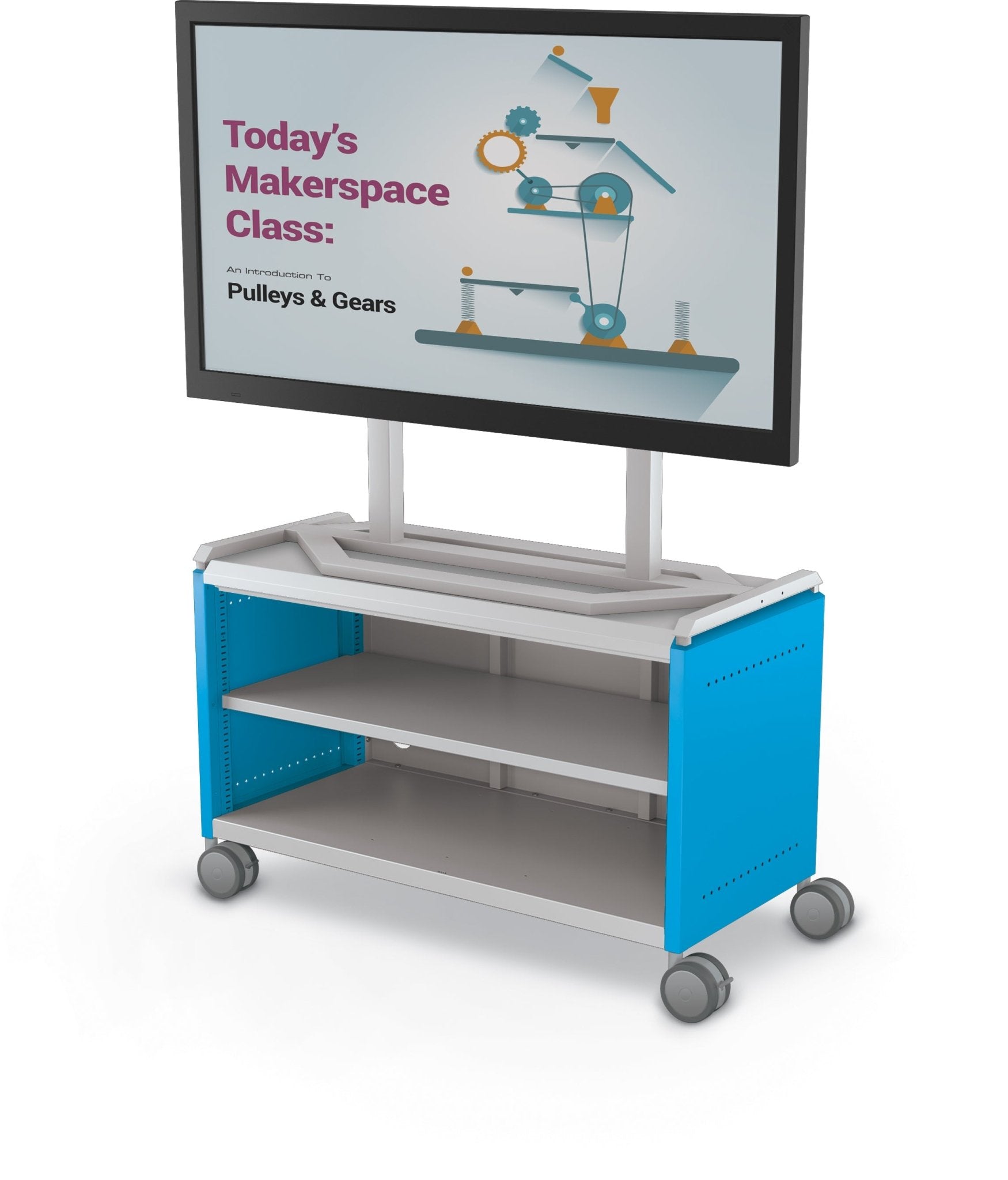 Mooreco Compass Cabinet Maxi H1 Standard Back and Side Panels, No Doors with Shelves, Casters and TV Mount (MOR-A3A1X1D1A0) - SchoolOutlet