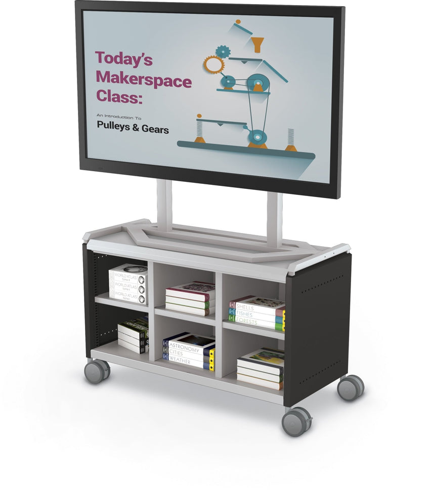 Mooreco Compass Cabinet Maxi H1 Standard Back and Side Panels, No Doors with Cubbies, Casters and TV Mount (MOR-A3A1X1E1A0) - SchoolOutlet