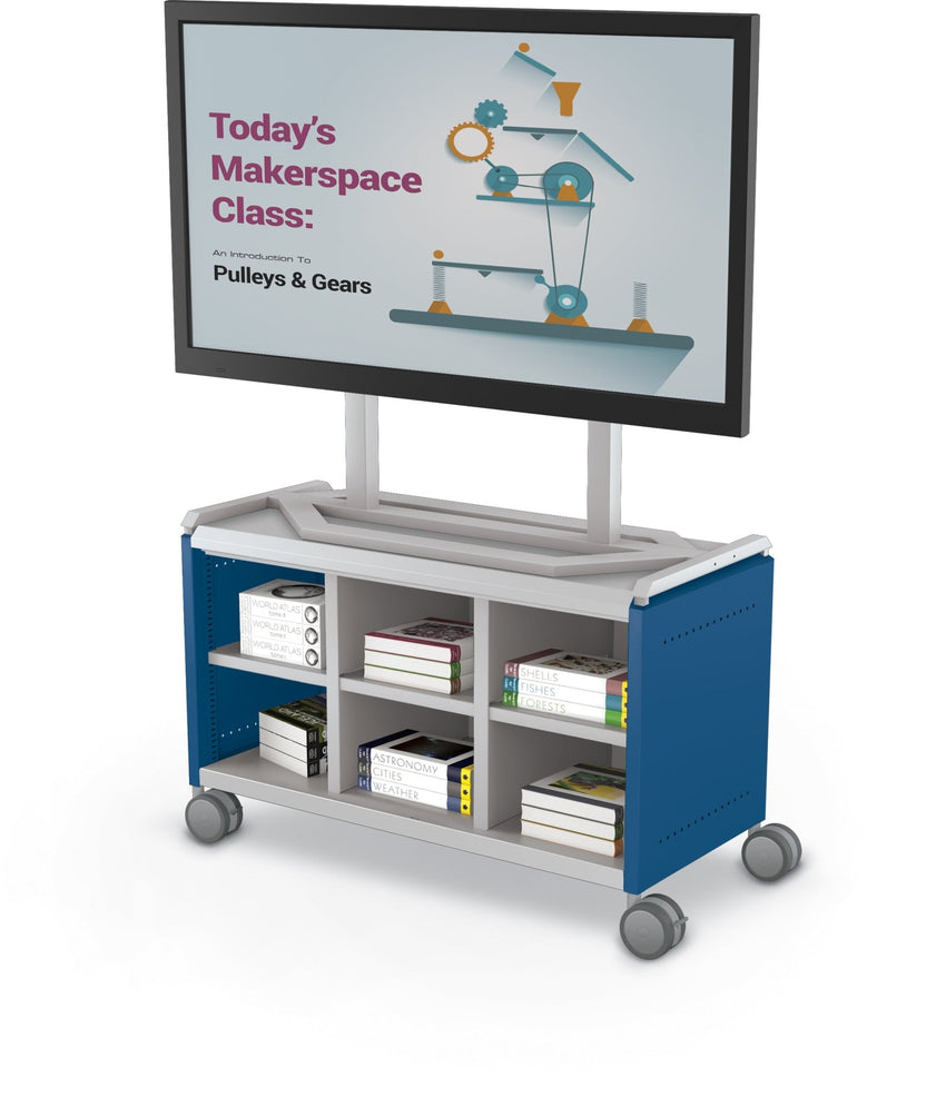 Mooreco Compass Cabinet Maxi H1 Standard Back and Side Panels, No Doors with Cubbies, Casters and TV Mount (MOR-A3A1X1E1A0) - SchoolOutlet