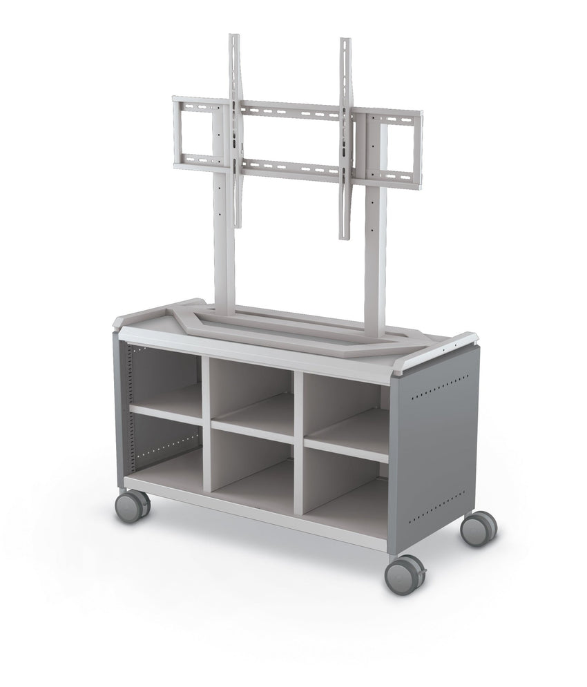 Mooreco Compass Cabinet Maxi H1 Standard Back and Side Panels, No Doors with Cubbies, Casters and TV Mount (MOR-A3A1X1E1A0) - SchoolOutlet