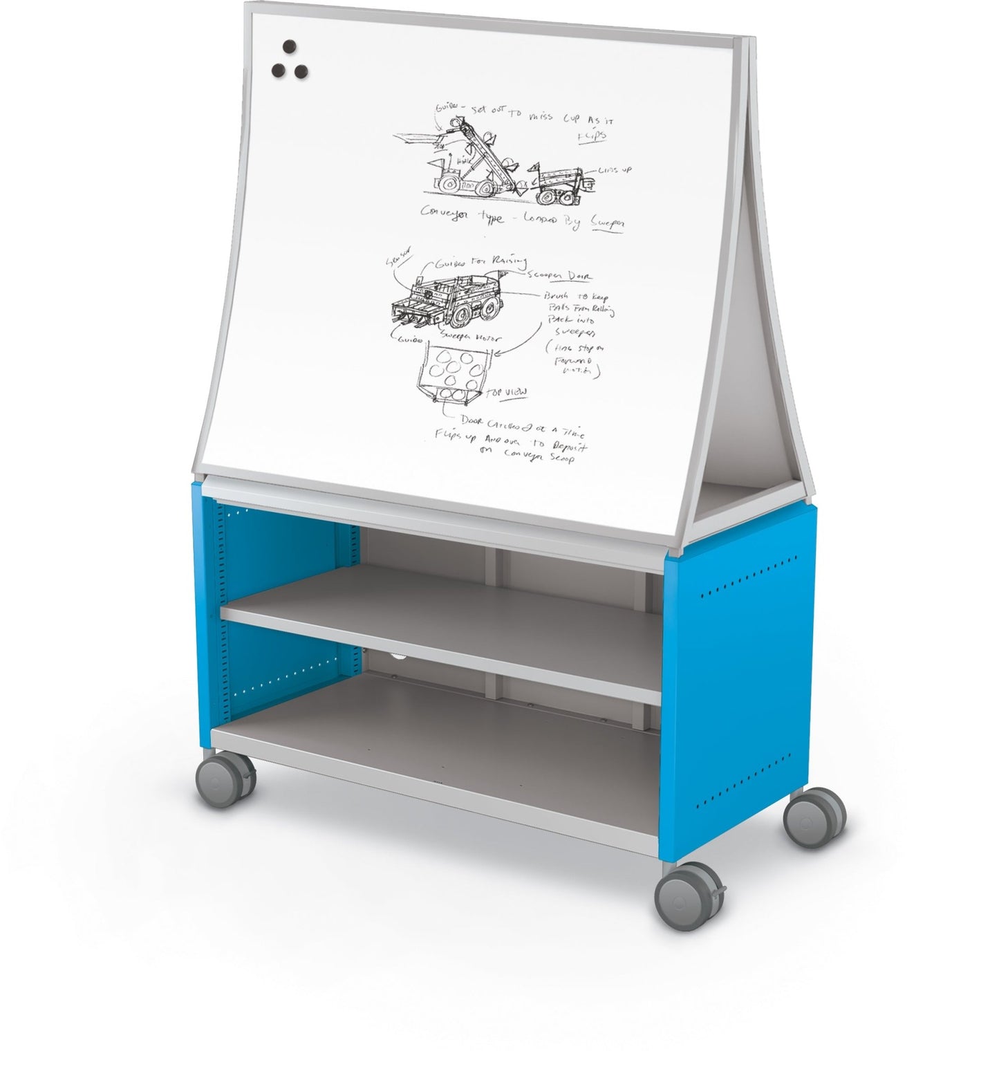 Mooreco Compass Cabinet Maxi H1 Standard Back and Side Panels, No Doors with Shelves, Casters and Ogee Board (MOR-A3A1X1D1B0) - SchoolOutlet
