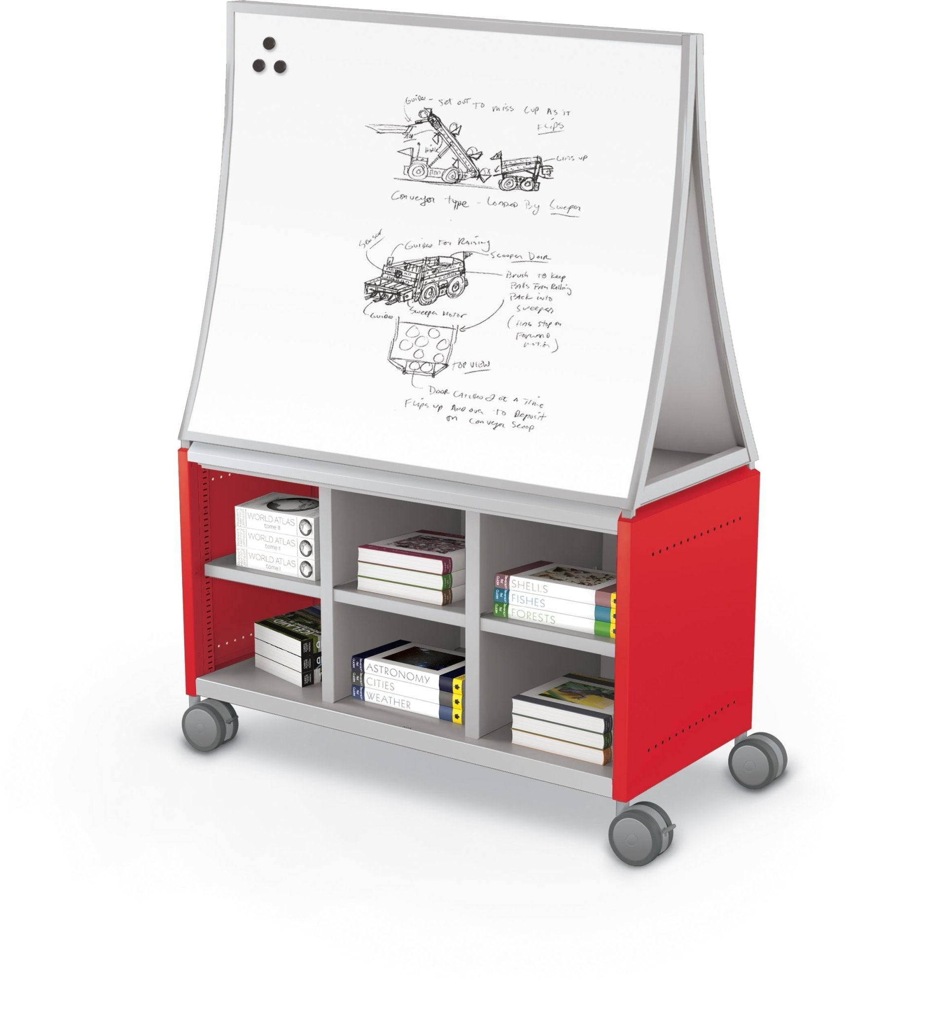 Mooreco Compass Cabinet Maxi H1 Standard Back Panel and Side Panels, No Doors with Cubbies, Casters and Ogee Board (MOR-A3A1X1E1B0) - SchoolOutlet
