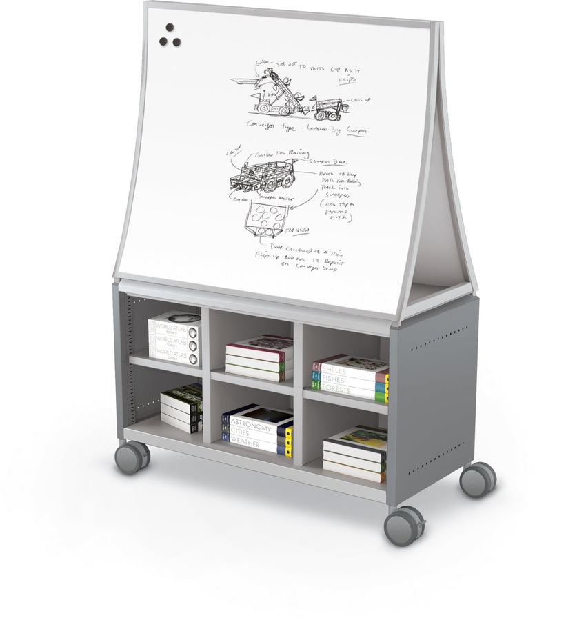 Mooreco Compass Cabinet Maxi H1 Standard Back Panel and Side Panels, No Doors with Cubbies, Casters and Ogee Board (MOR-A3A1X1E1B0) - SchoolOutlet