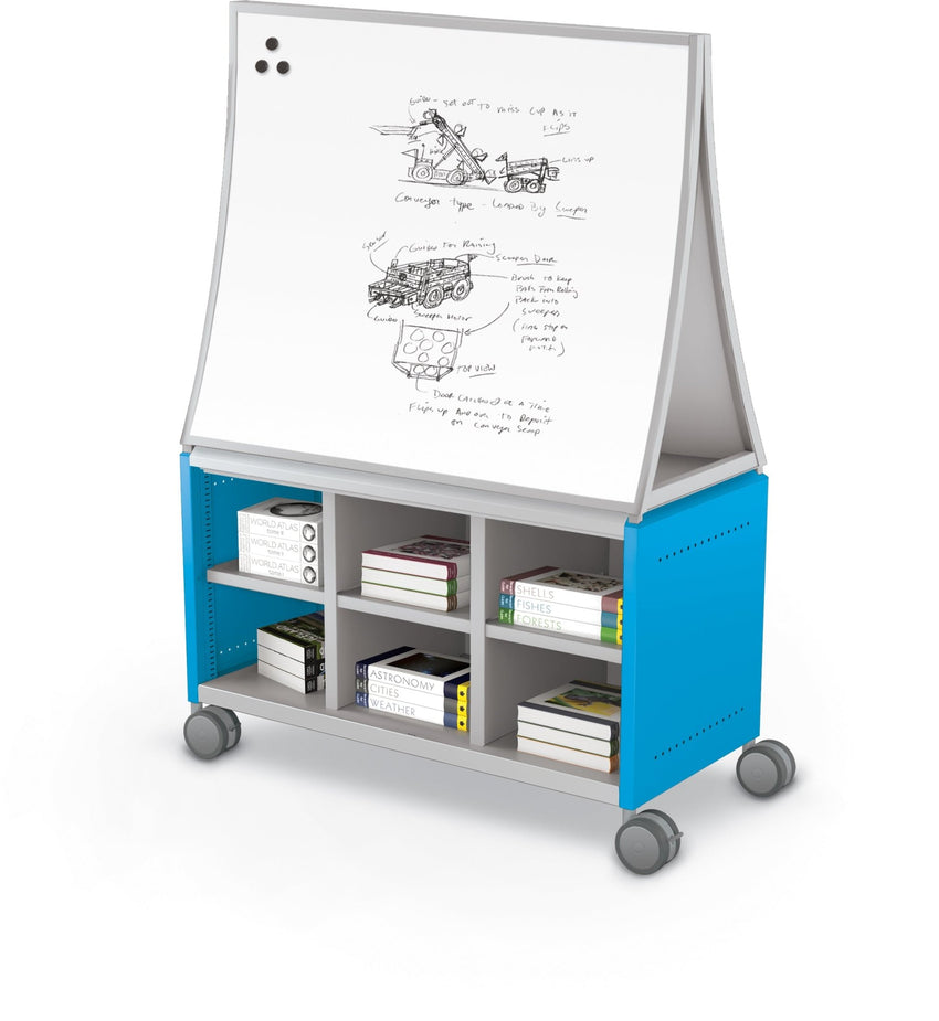 Mooreco Compass Cabinet Maxi H1 Standard Back Panel and Side Panels, No Doors with Cubbies, Casters and Ogee Board (MOR-A3A1X1E1B0) - SchoolOutlet