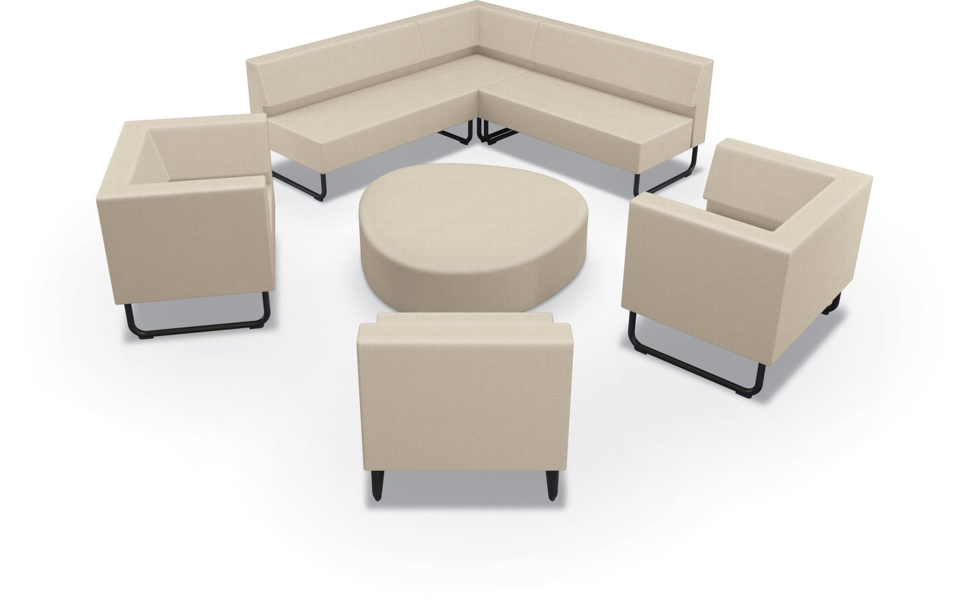 Mooreco Akt Soft Seating Lounge Sofa - Armless - Grade 02 Fabric and Powder Coated Sled Legs - SchoolOutlet