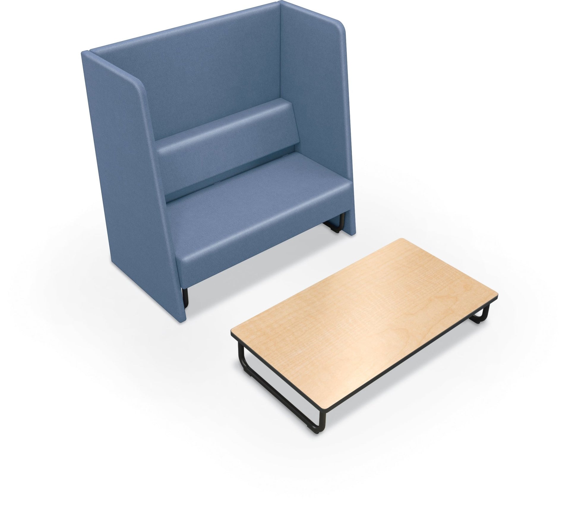 Mooreco Akt Soft Seating Lounge High Back Loveseat - Grade 02 Fabric and Powder Coated Sled Legs - SchoolOutlet