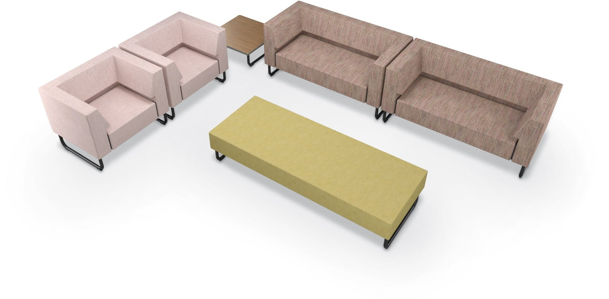 Mooreco Akt Soft Seating Lounge Loveseat - Both Arms - Grade 02 Fabric and Powder Coated Sled Legs - SchoolOutlet