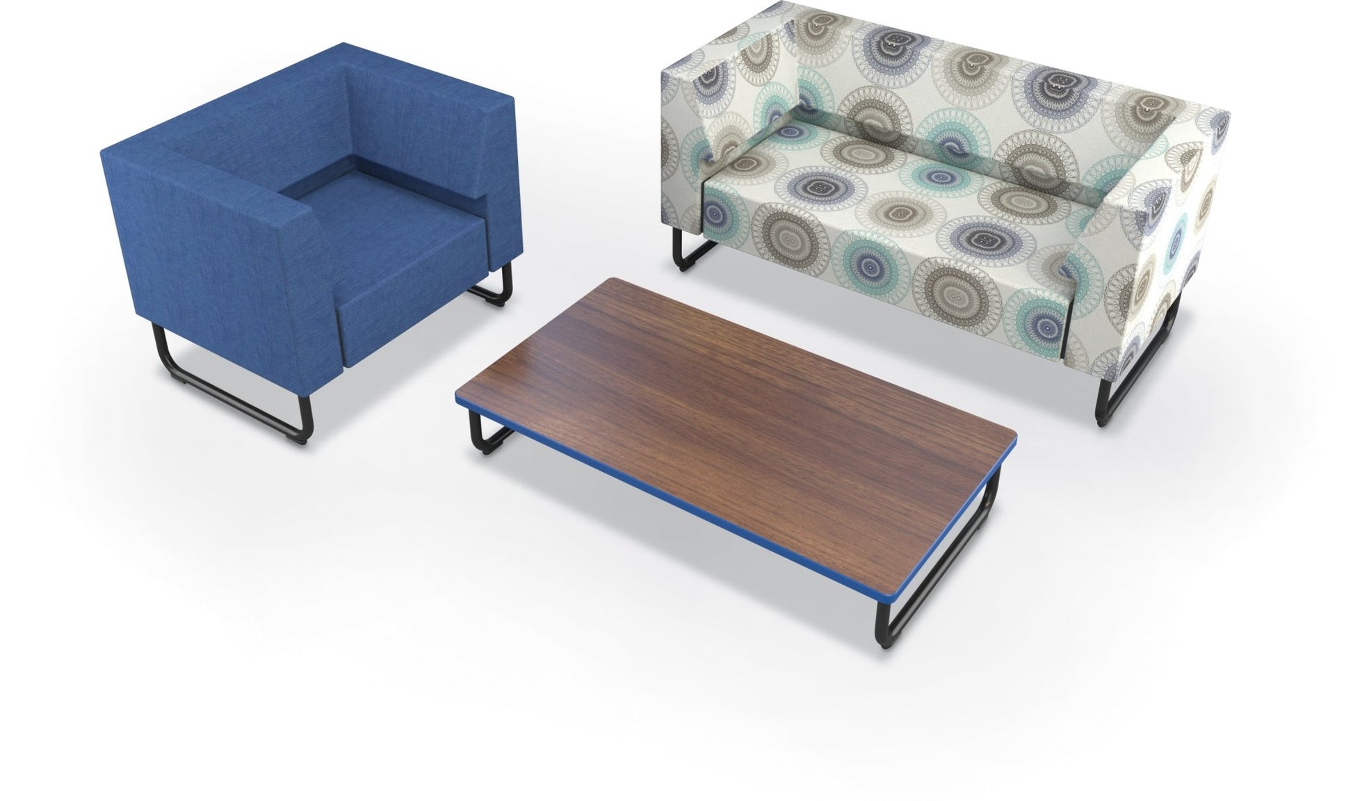 Mooreco Akt Soft Seating Lounge Loveseat - Both Arms - Grade 02 Fabric and Powder Coated Sled Legs - SchoolOutlet