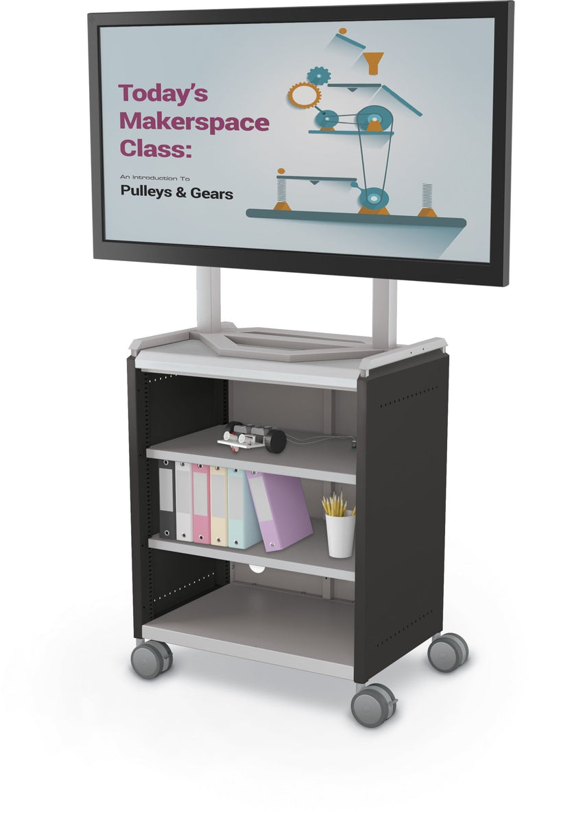 Mooreco Compass Cabinet Midi H2 Standard Back and Side Panels - No Doors with Shelves, Casters and TV Mount (MOR-B2A1X1D1A0) - SchoolOutlet