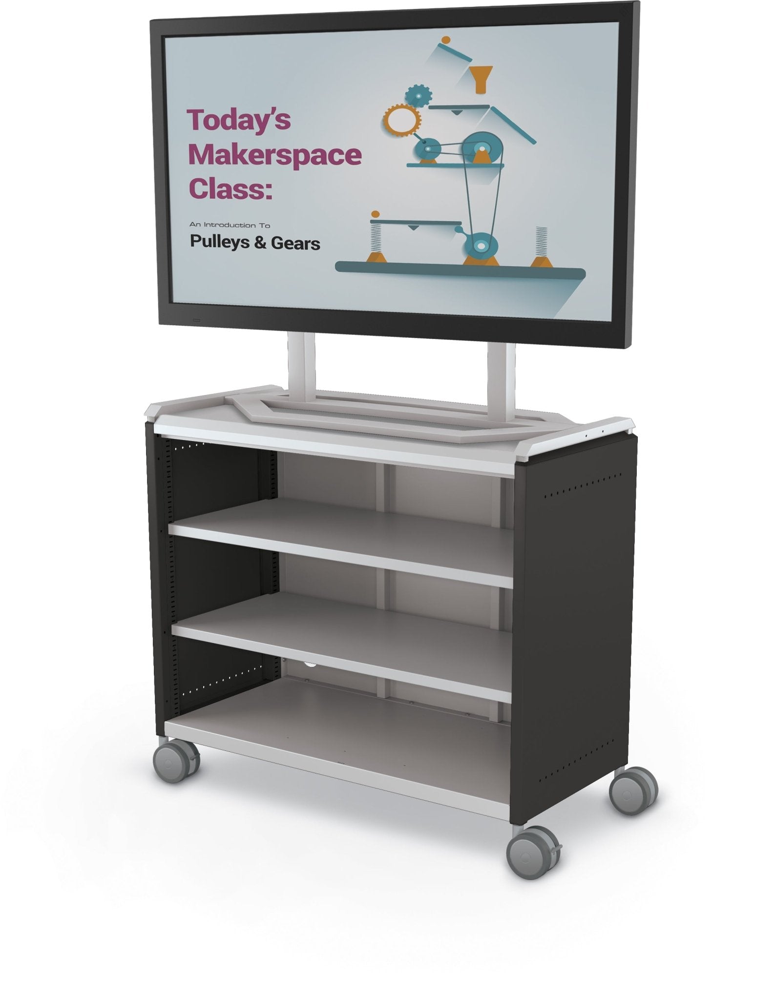 Mooreco Compass Cabinet Maxi H2 Standard Back and Side Panels, No Doors with Shelves, Casters and TV Mount (MOR-B3A1X1D1A0) - SchoolOutlet