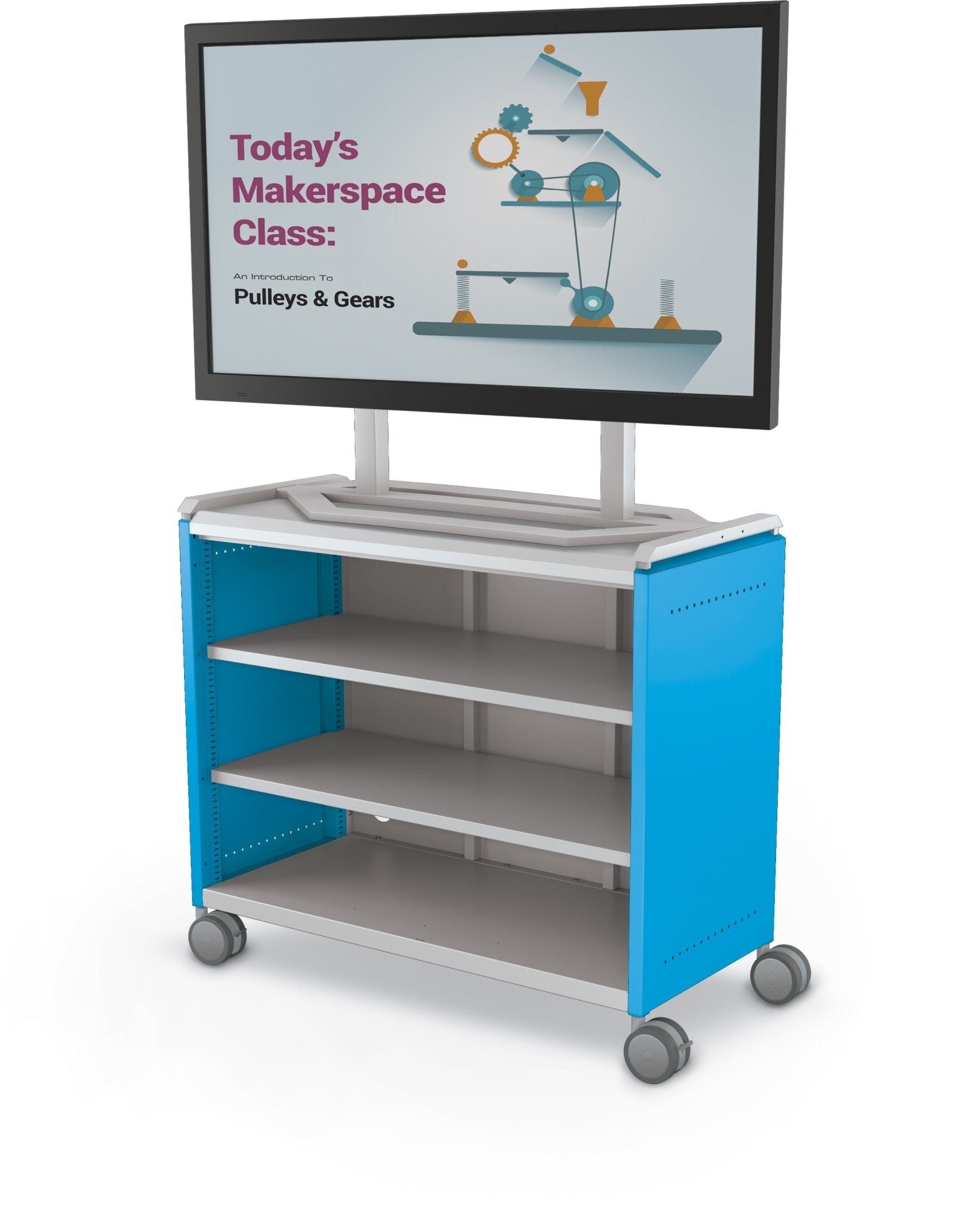 Mooreco Compass Cabinet Maxi H2 Standard Back and Side Panels, No Doors with Shelves, Casters and TV Mount (MOR-B3A1X1D1A0) - SchoolOutlet