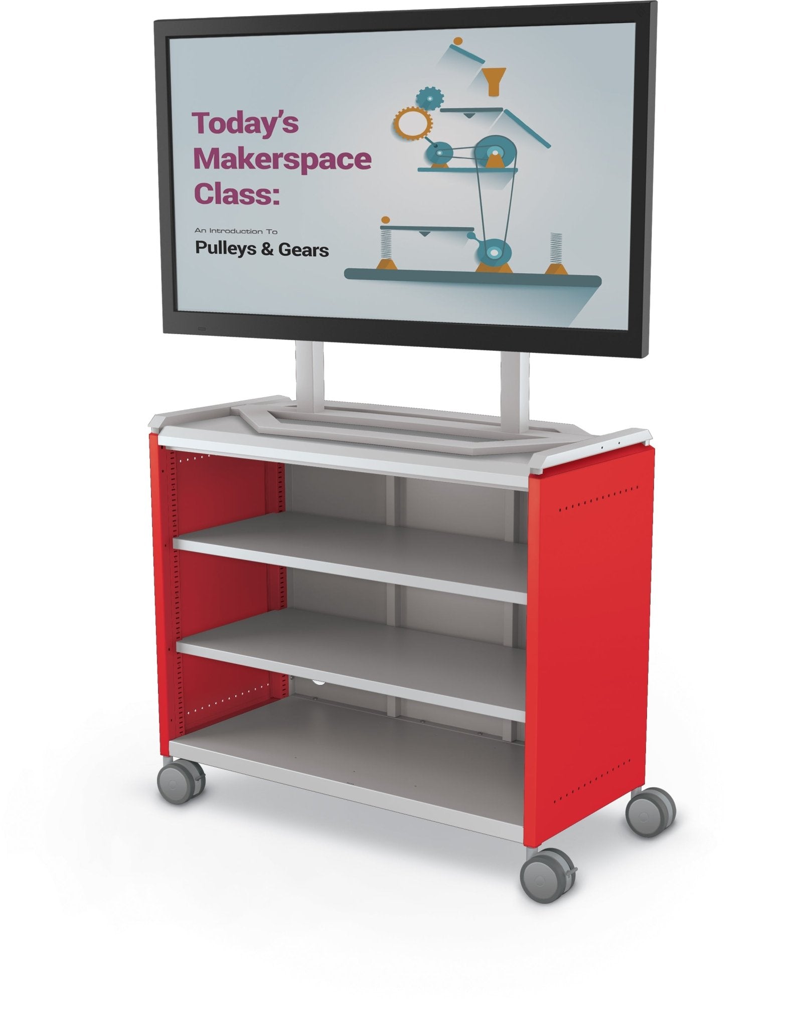 Mooreco Compass Cabinet Maxi H2 Standard Back and Side Panels, No Doors with Shelves, Casters and TV Mount (MOR-B3A1X1D1A0) - SchoolOutlet