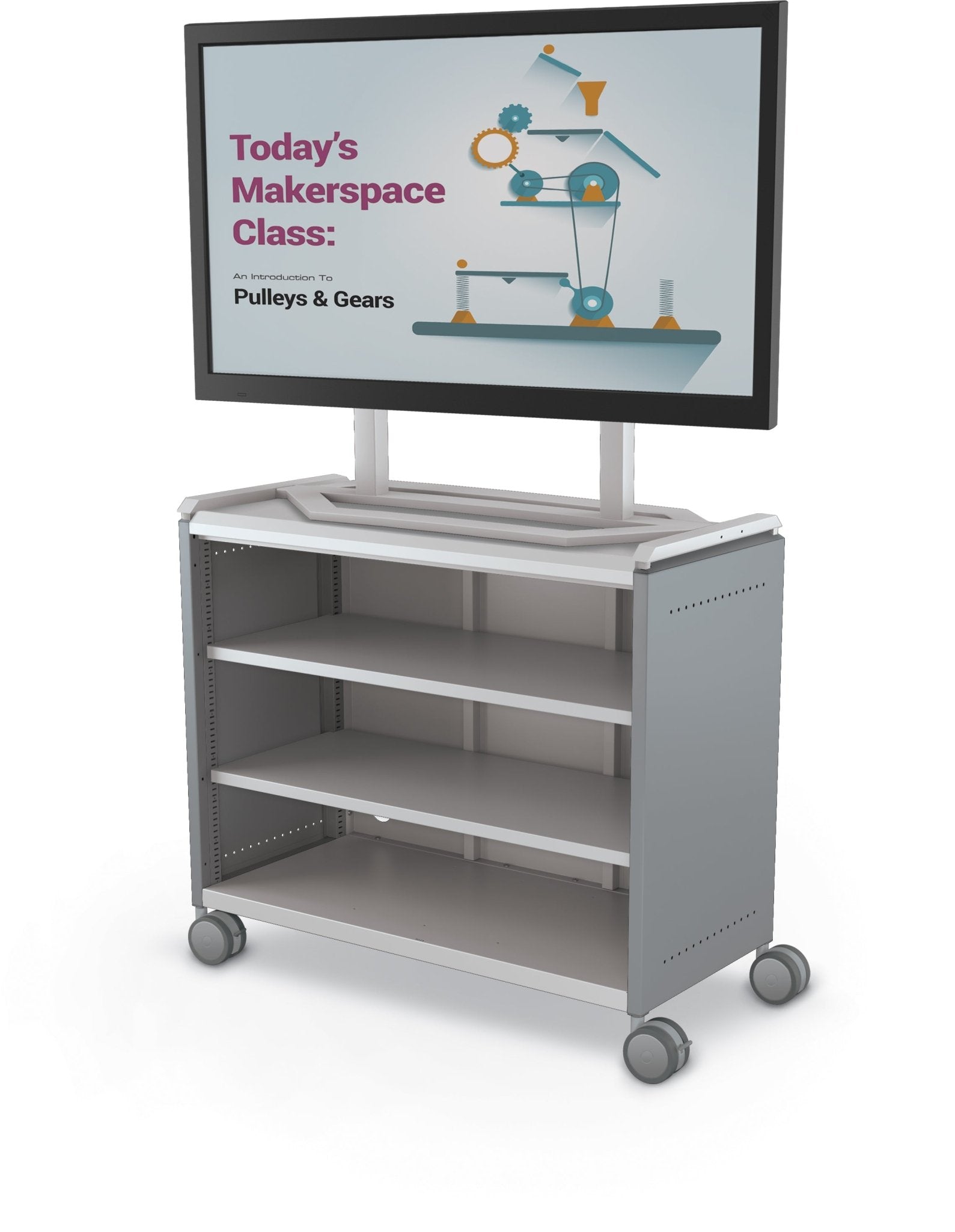 Mooreco Compass Cabinet Maxi H2 Standard Back and Side Panels, No Doors with Shelves, Casters and TV Mount (MOR-B3A1X1D1A0) - SchoolOutlet
