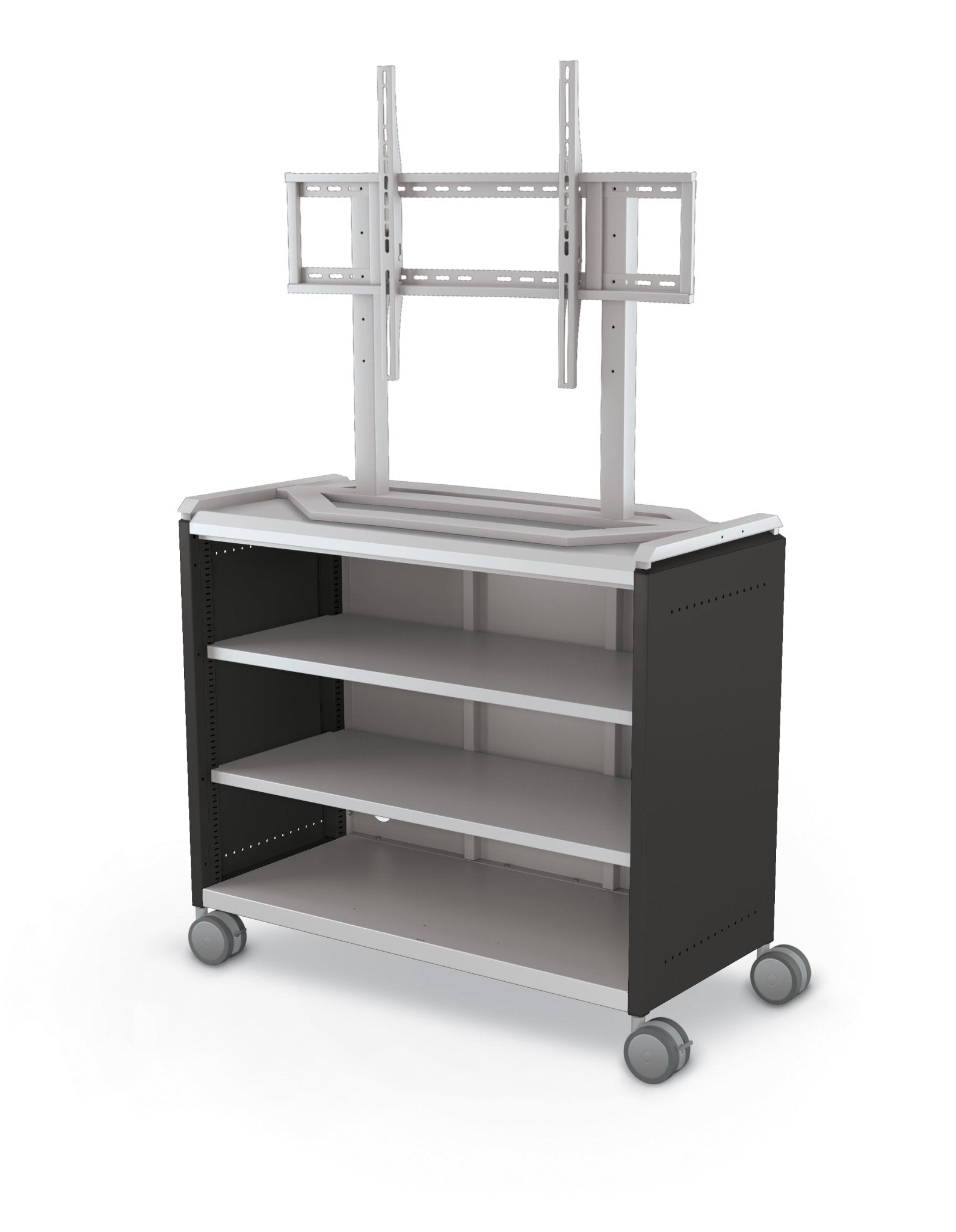 Mooreco Compass Cabinet Maxi H2 Standard Back and Side Panels, No Doors with Shelves, Casters and TV Mount (MOR-B3A1X1D1A0) - SchoolOutlet