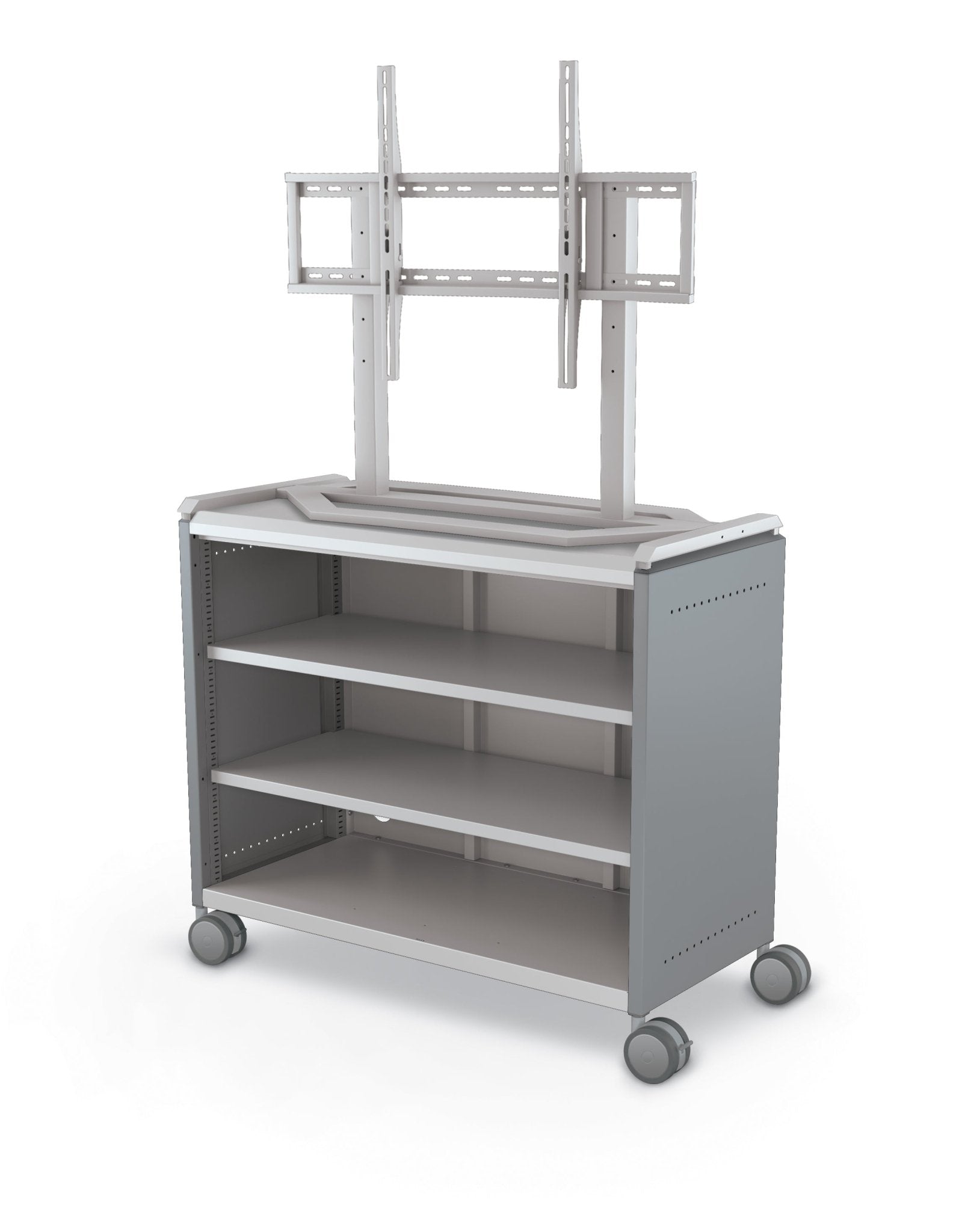 Mooreco Compass Cabinet Maxi H2 Standard Back and Side Panels, No Doors with Shelves, Casters and TV Mount (MOR-B3A1X1D1A0) - SchoolOutlet