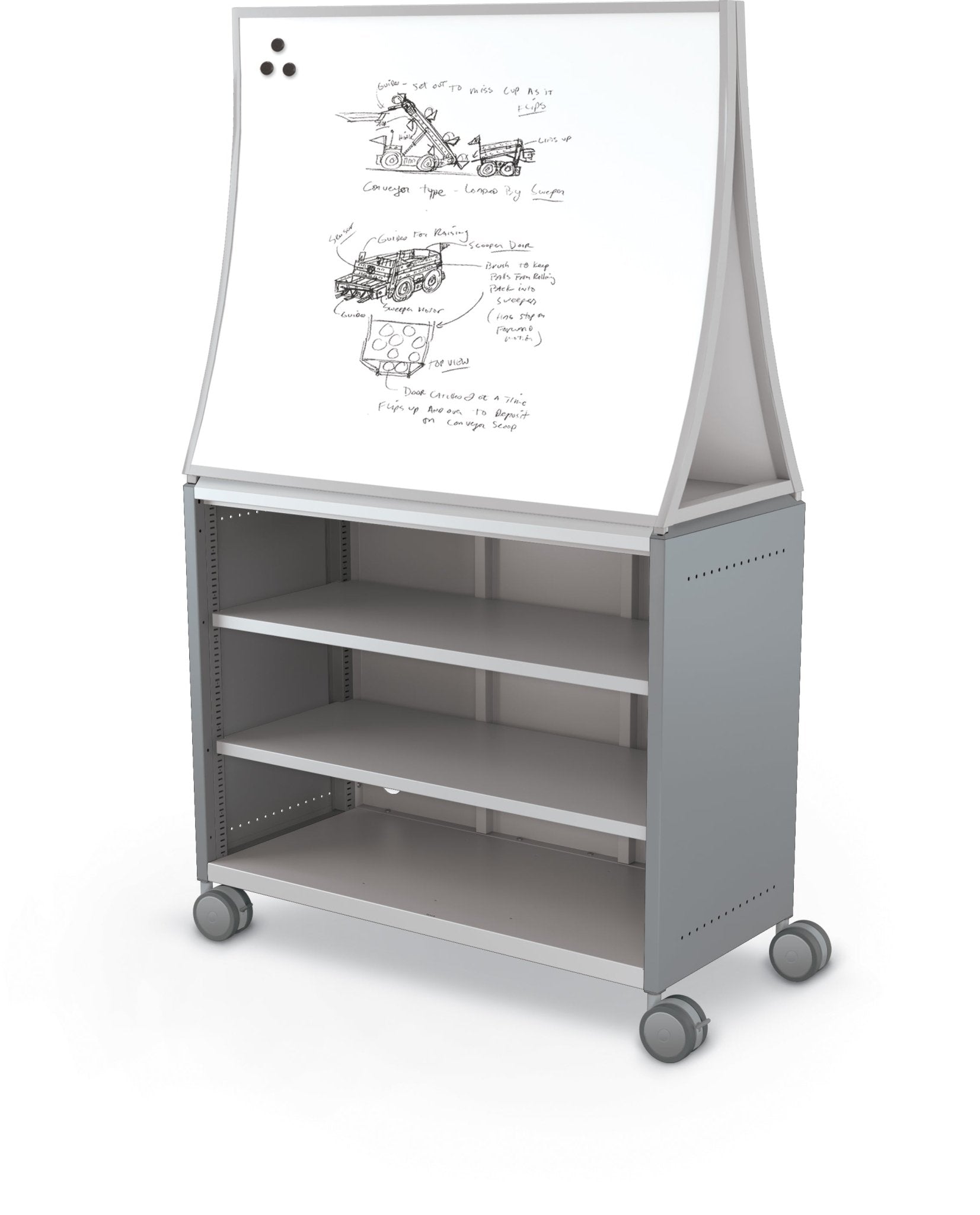 Mooreco Compass Cabinet Maxi H2 Standard Back and Side Panels, No Doors with Shelves, Casters and Ogee Board (MOR-B3A1X1D1B0) - SchoolOutlet