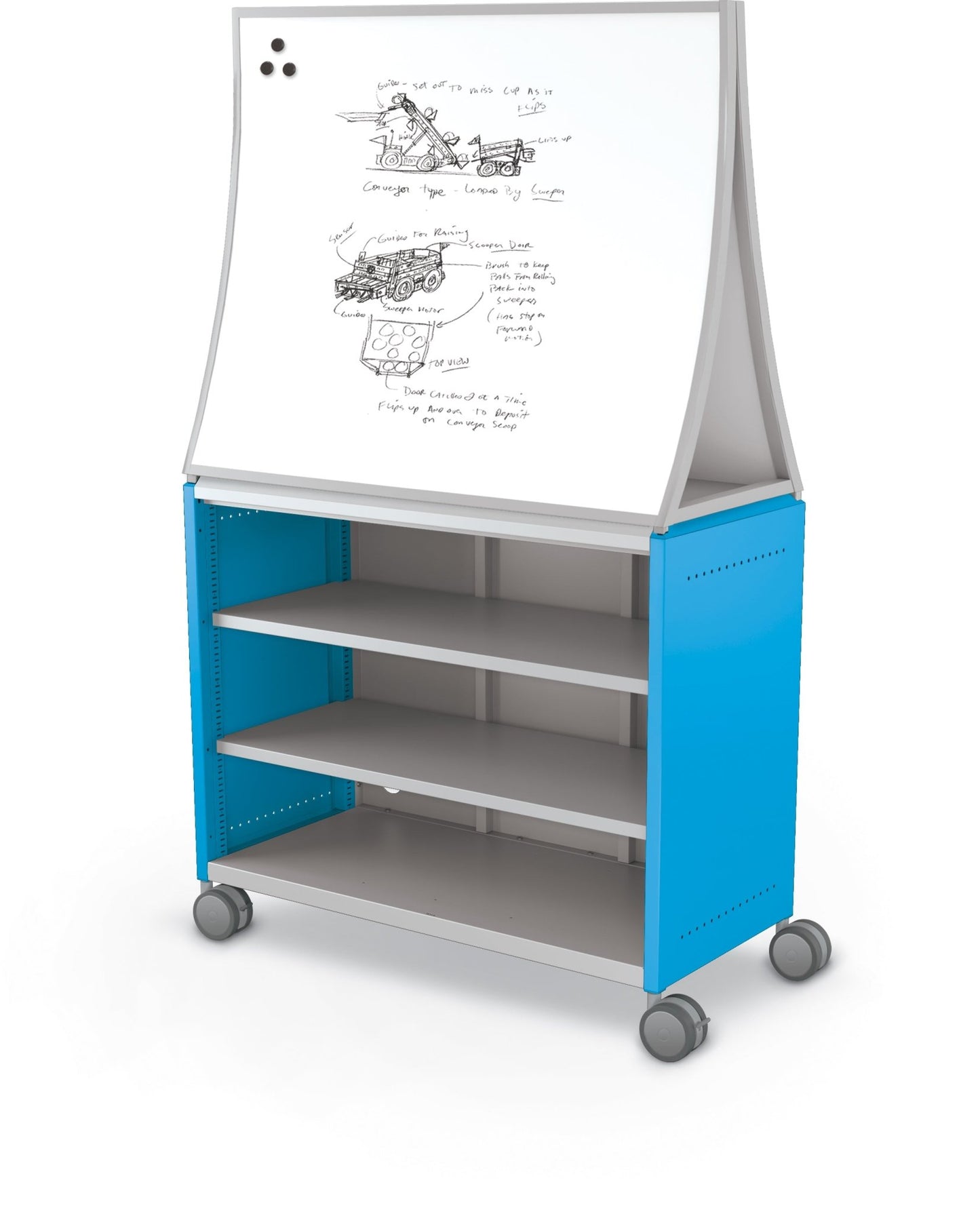 Mooreco Compass Cabinet Maxi H2 Standard Back and Side Panels, No Doors with Shelves, Casters and Ogee Board (MOR-B3A1X1D1B0) - SchoolOutlet