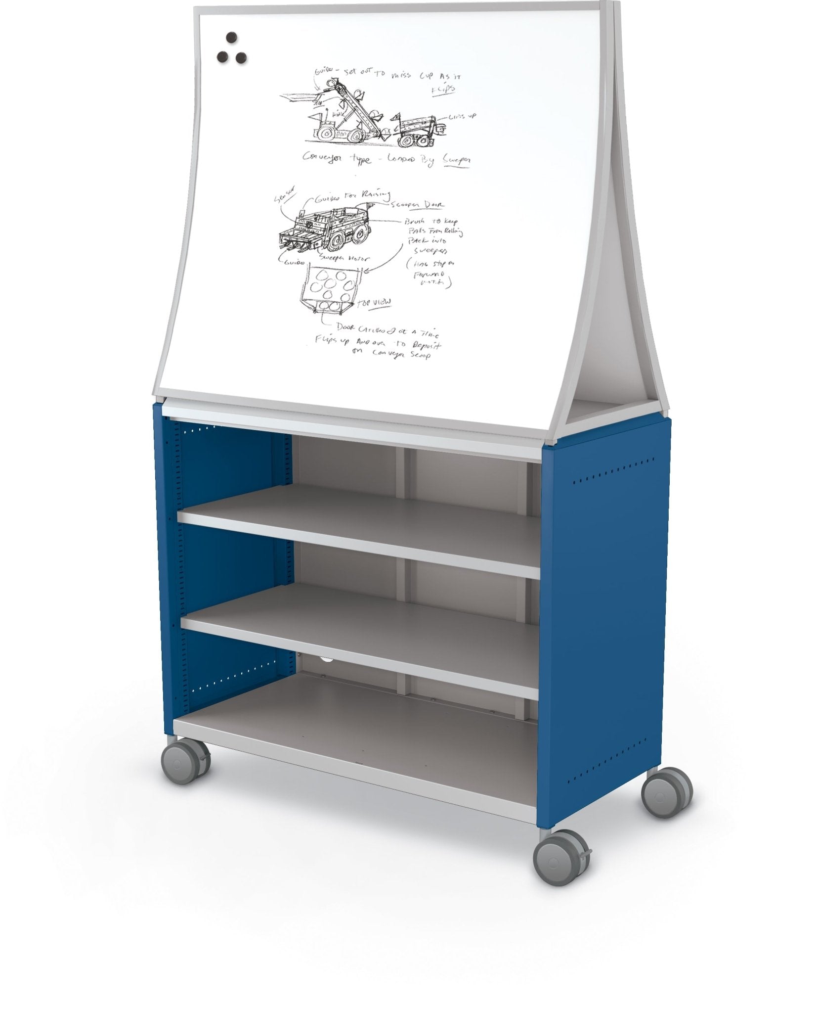 Mooreco Compass Cabinet Maxi H2 Standard Back and Side Panels, No Doors with Shelves, Casters and Ogee Board (MOR-B3A1X1D1B0) - SchoolOutlet