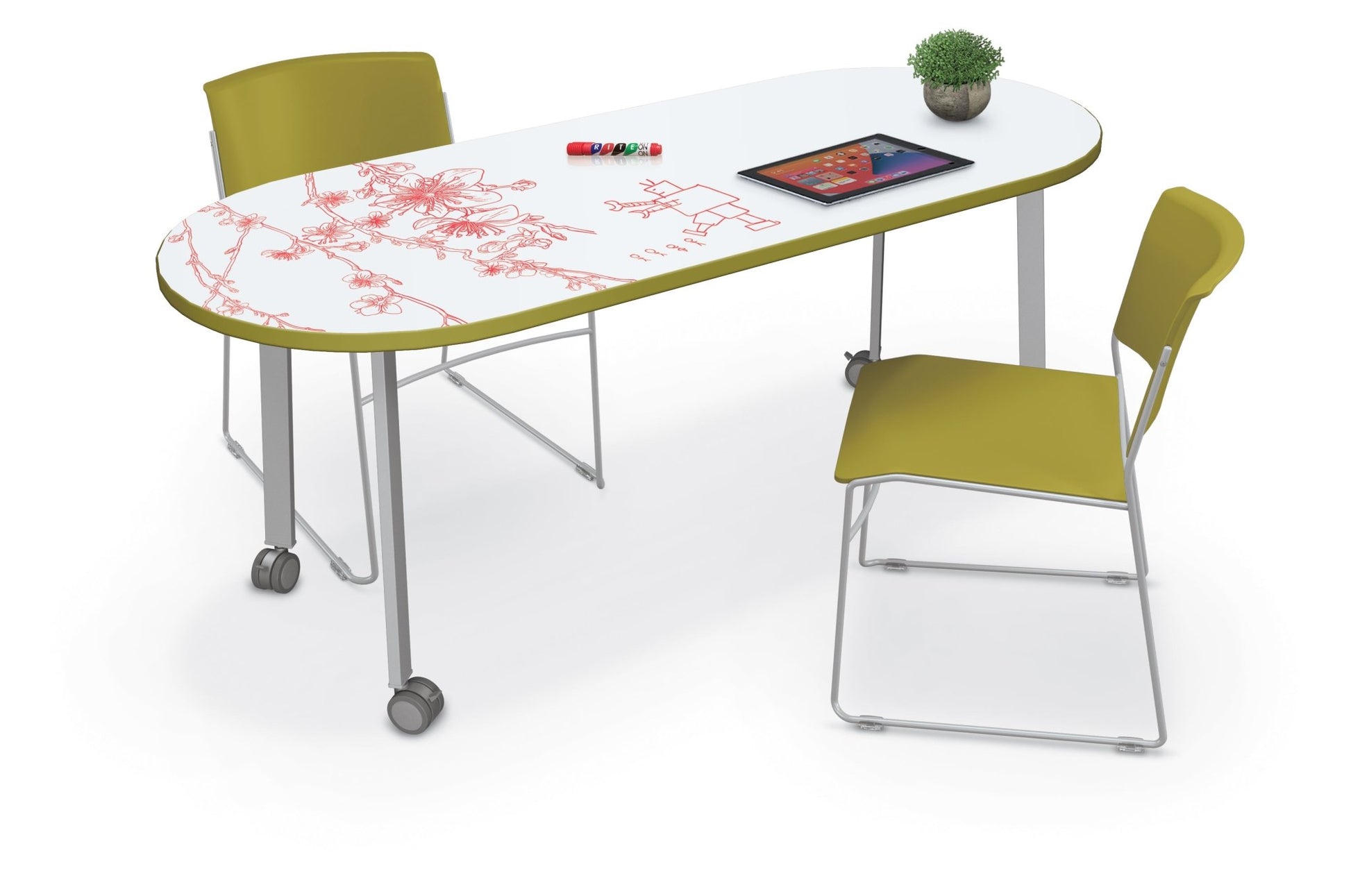 Mooreco Akt Table – 30"D x 72"W Racetrack, Laminate Top, Fixed Height Available in 29"H, 36"H, or 42"H - SchoolOutlet