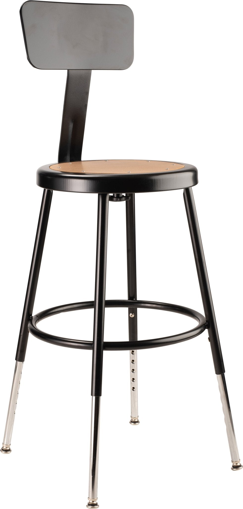 NPS 18.5 - 26.5" H Height Adjustable Heavy Duty Steel Stool with Backrest (National Public Seating NPS-6218HB) - SchoolOutlet