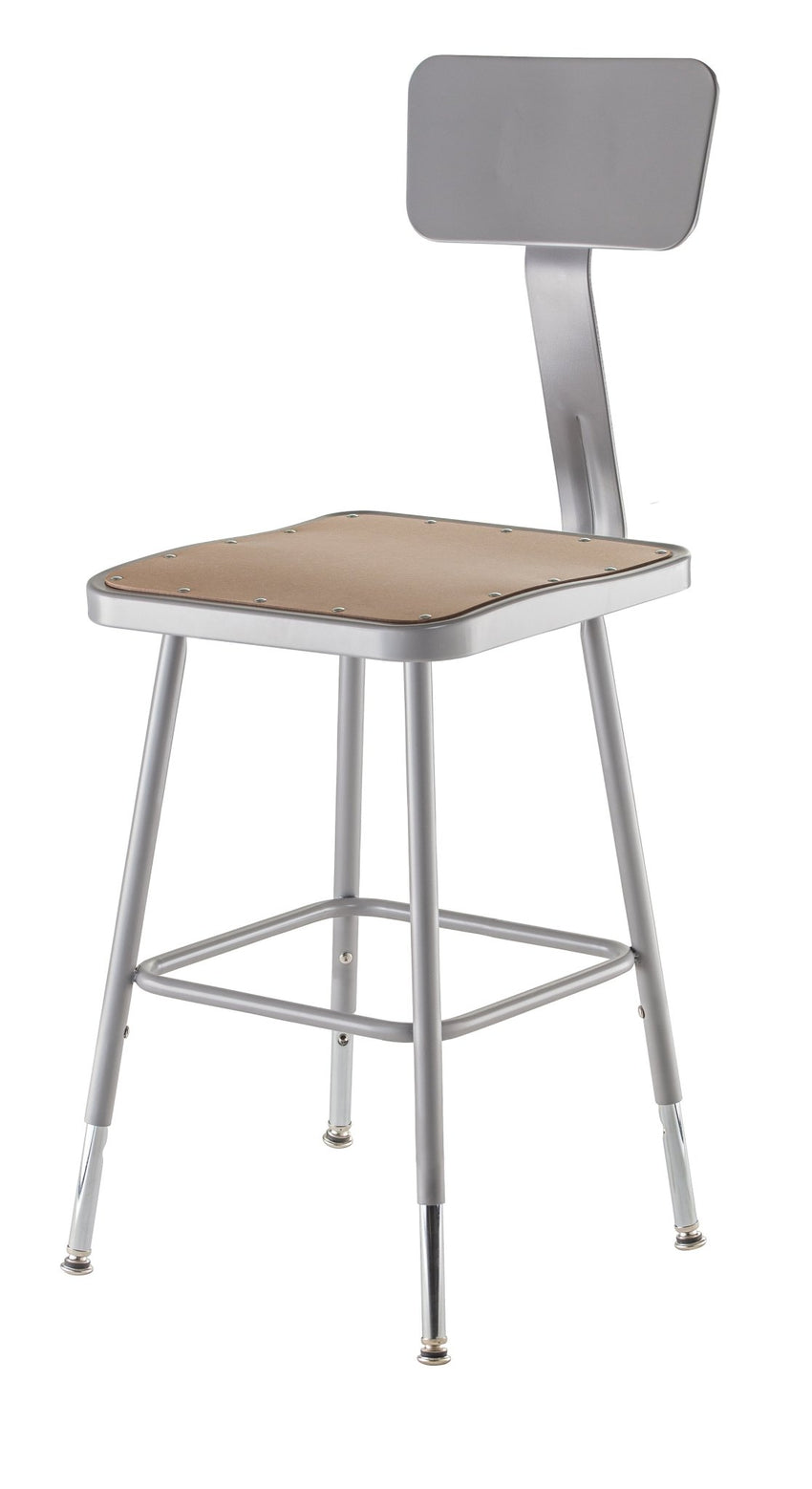 NPS 18" - 26" Height Adjustable Heavy Duty Square Seat Steel Stool with Backrest (National Public Seating NPS-6318HB) - SchoolOutlet