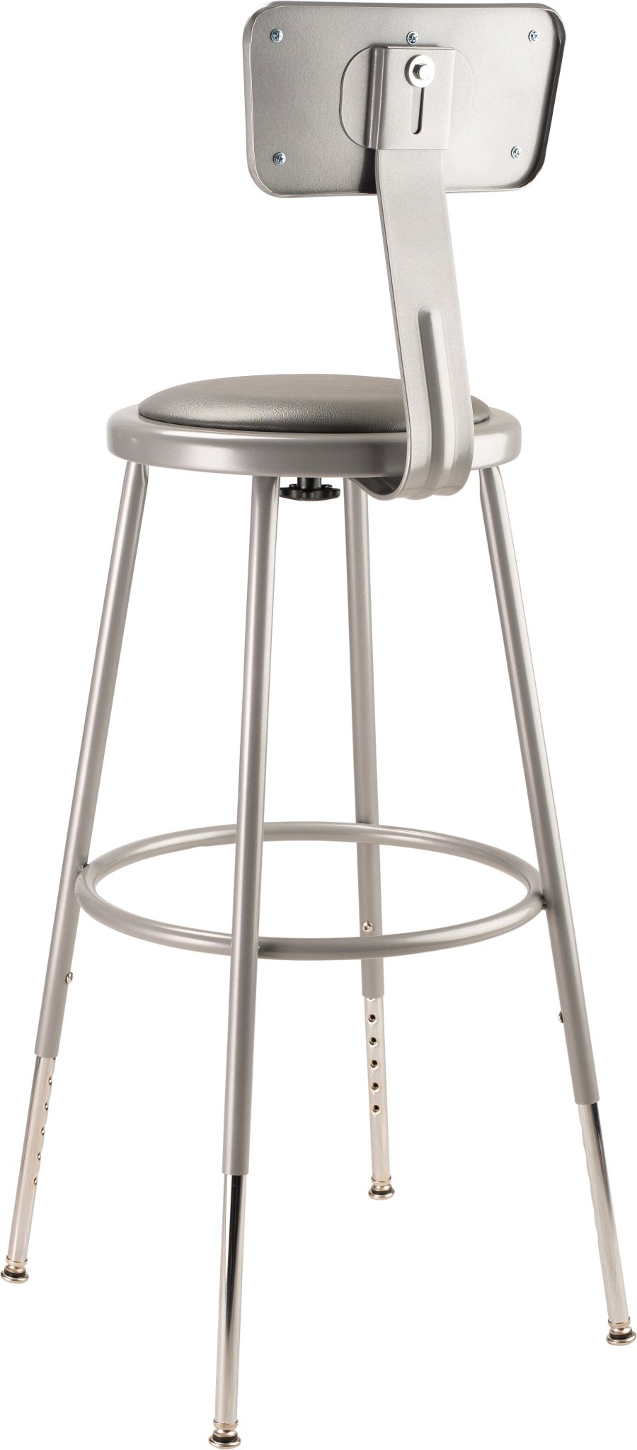 NPS 25" - 33" H Heavy Duty Adjustable Height Steel Stool with Padded Seat and Backrest (National Public Seating NPS-6424HB) - SchoolOutlet