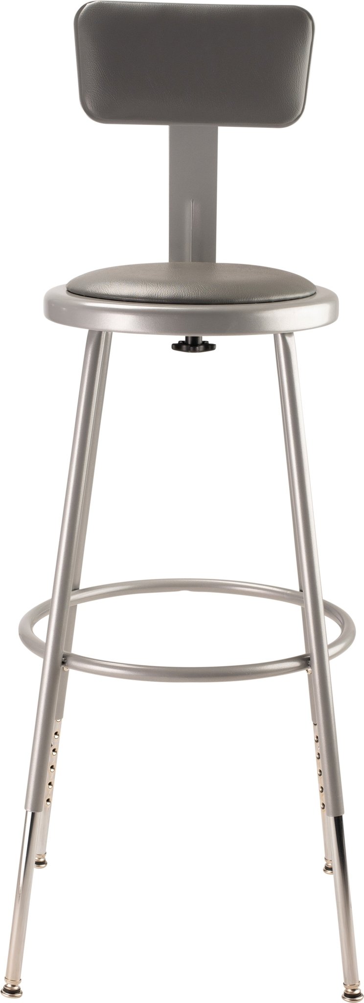 NPS 25" - 33" H Heavy Duty Adjustable Height Steel Stool with Padded Seat and Backrest (National Public Seating NPS-6424HB) - SchoolOutlet