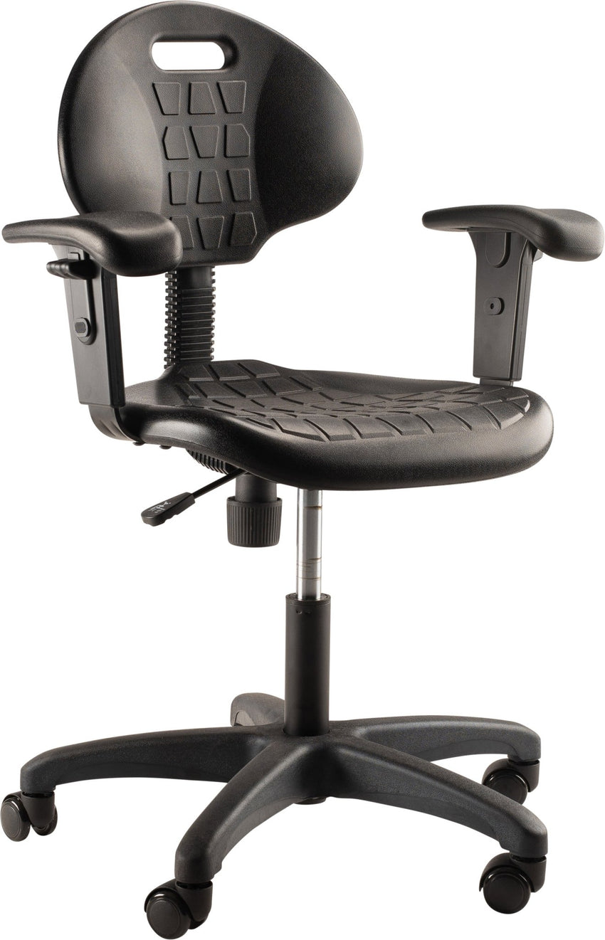 NPS Kangaroo Task Chair Polyurethane Seat and Backrest with Arms adjusts 16" - 21" H - for Offices, Classrooms, Science and STEM Labs (National Public Seating NPS-6716HB-A) - SchoolOutlet