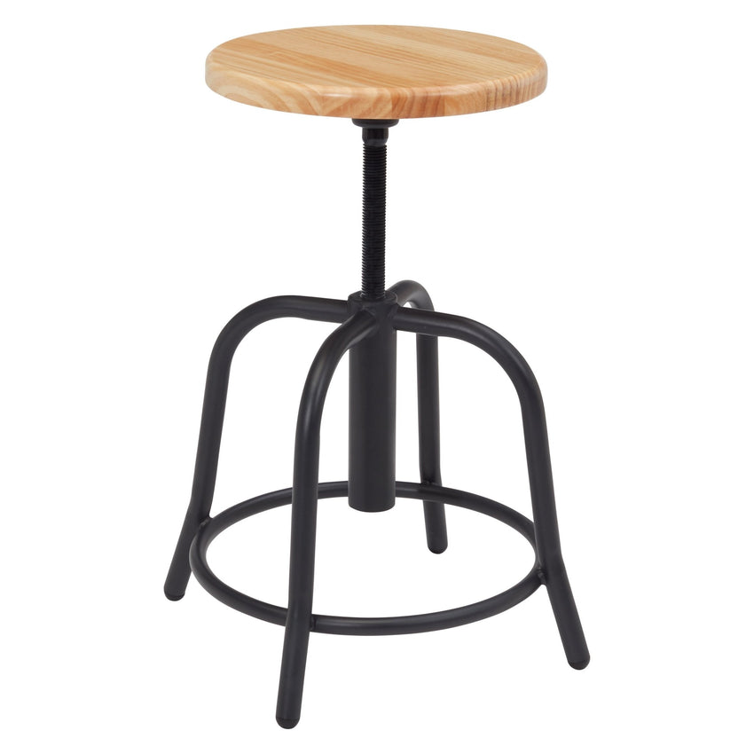 NPS 6800 Series 19" - 25" Height Adjustable Swivel Stool, Wooden Seat (National Public Seating NPS-6800W) - SchoolOutlet