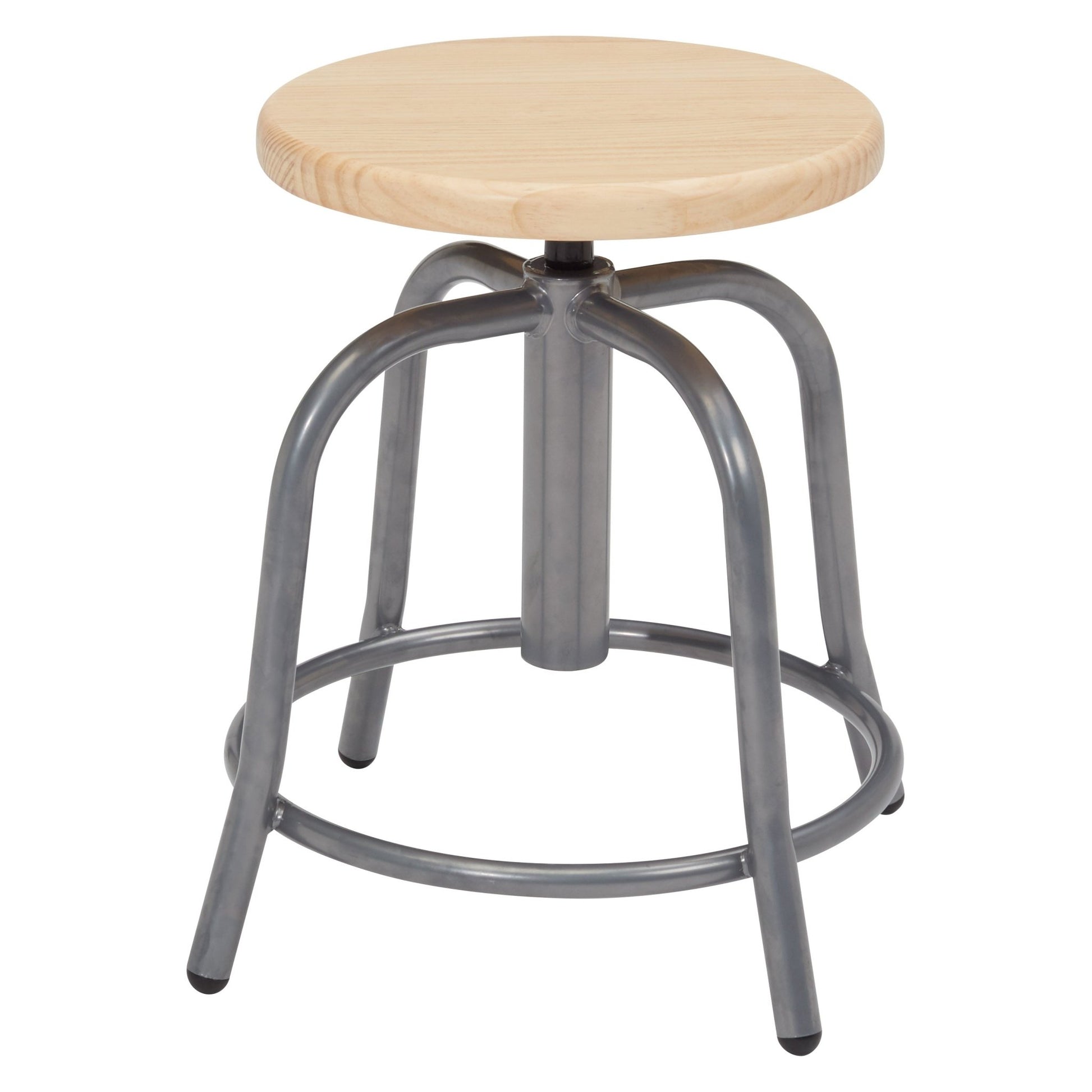 NPS 6800 Series 19" - 25" Height Adjustable Swivel Stool, Wooden Seat (National Public Seating NPS-6800W) - SchoolOutlet