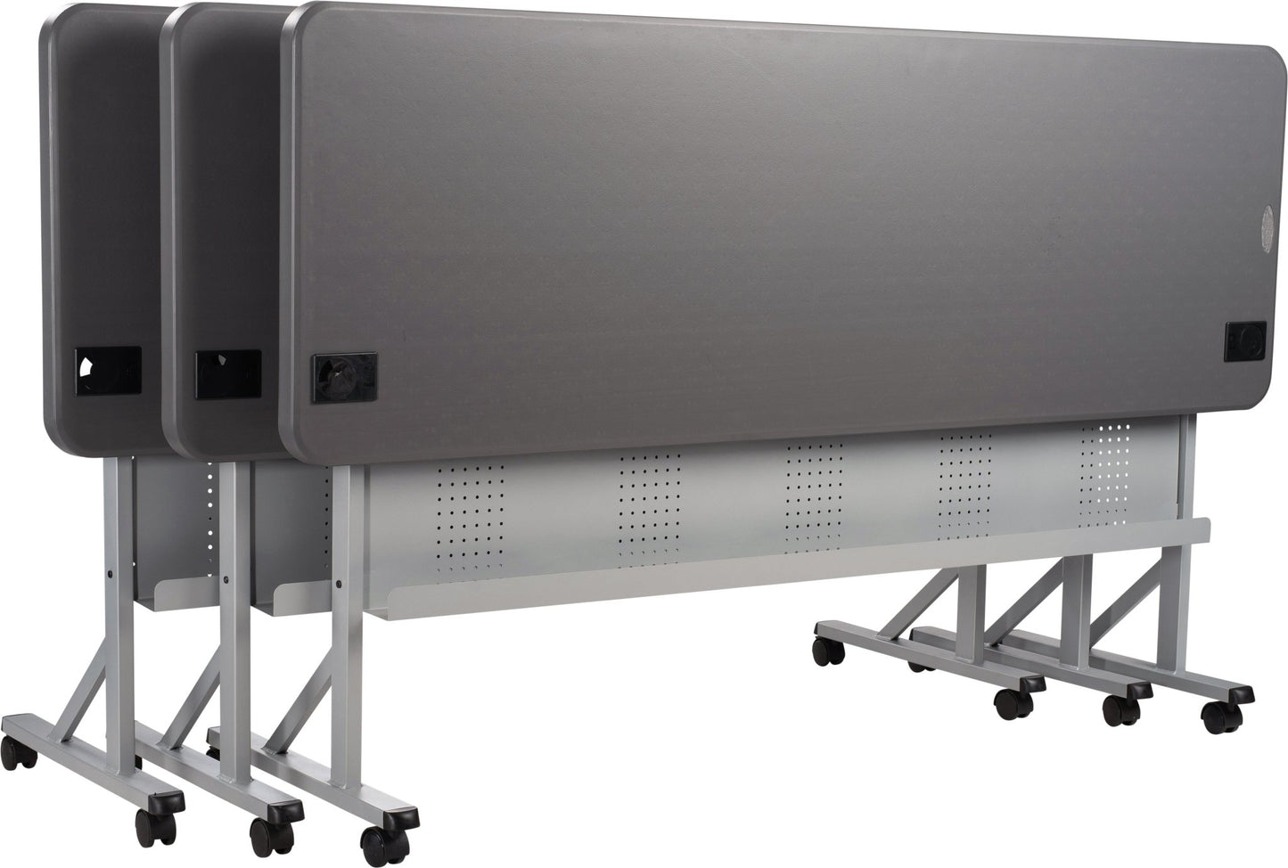 NPS Plastic Flip-N-Store Training Table 24"W x 72"L, Charcoal Slate (National Public Seating NPS BPFT-2472-20) - SchoolOutlet