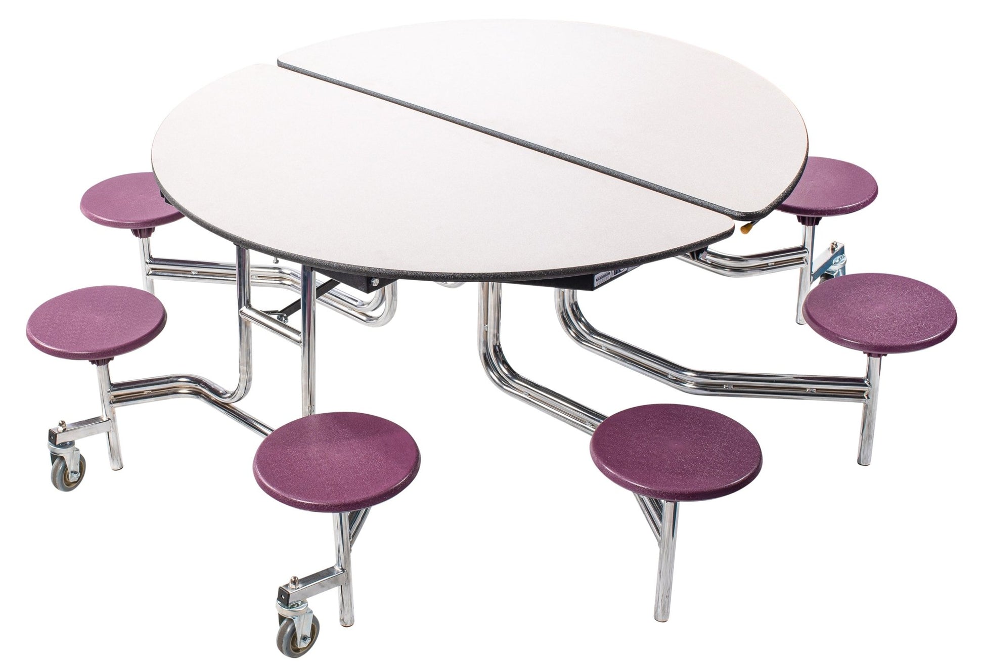 NPS 60" Round Mobile Cafeteria Table - 8 Stools - Particleboard Core - T-Molding Edge - Chrome Frame - SchoolOutlet