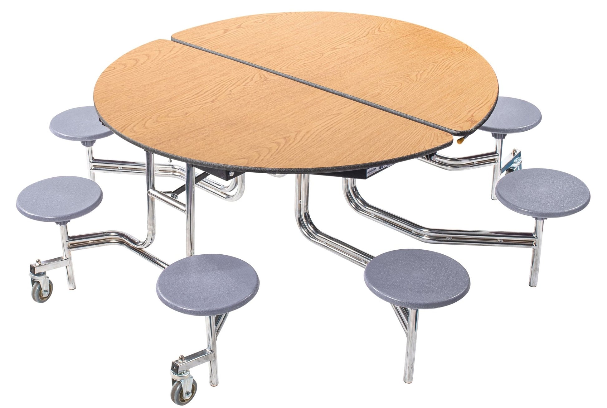 NPS 60" Round Mobile Cafeteria Table - 8 Stools - Particleboard Core - T-Molding Edge - Chrome Frame - SchoolOutlet