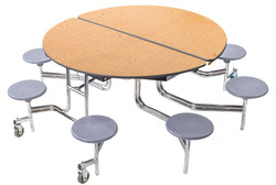 NPS 60" Round Mobile Cafeteria Table - 8 Stools - Particleboard Core - T-Molding Edge - Chrome Frame