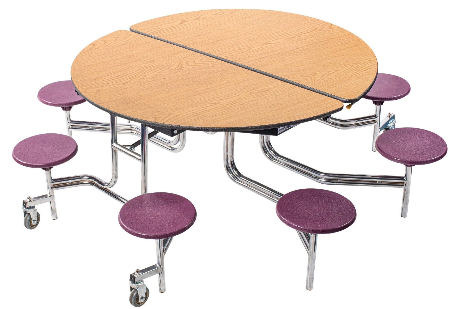 NPS 60" Round Mobile Cafeteria Table - 8 Stools - Particleboard Core - T-Molding Edge - Chrome Frame - SchoolOutlet