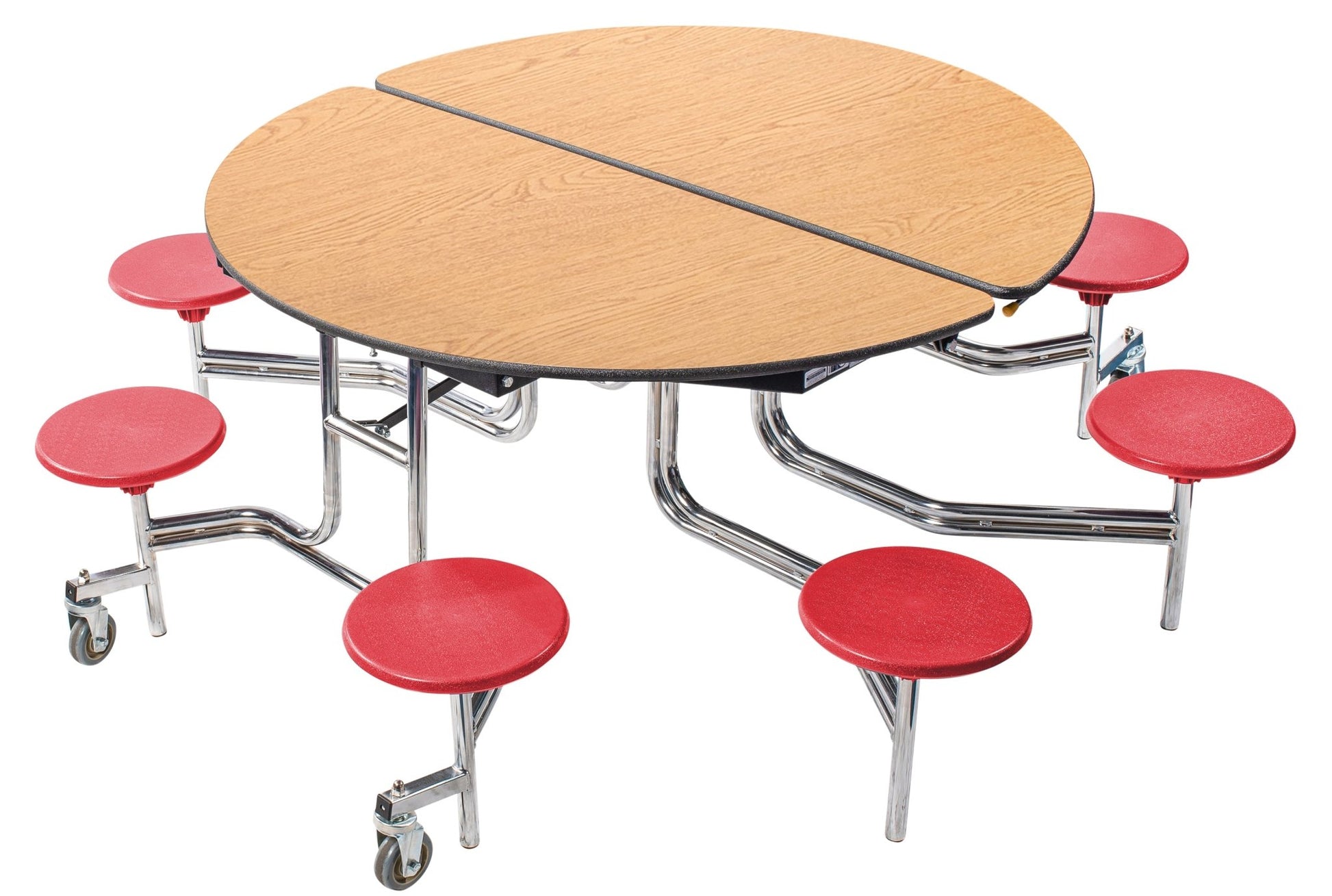 NPS 60" Round Mobile Cafeteria Table - 8 Stools - Particleboard Core - T-Molding Edge - Chrome Frame - SchoolOutlet